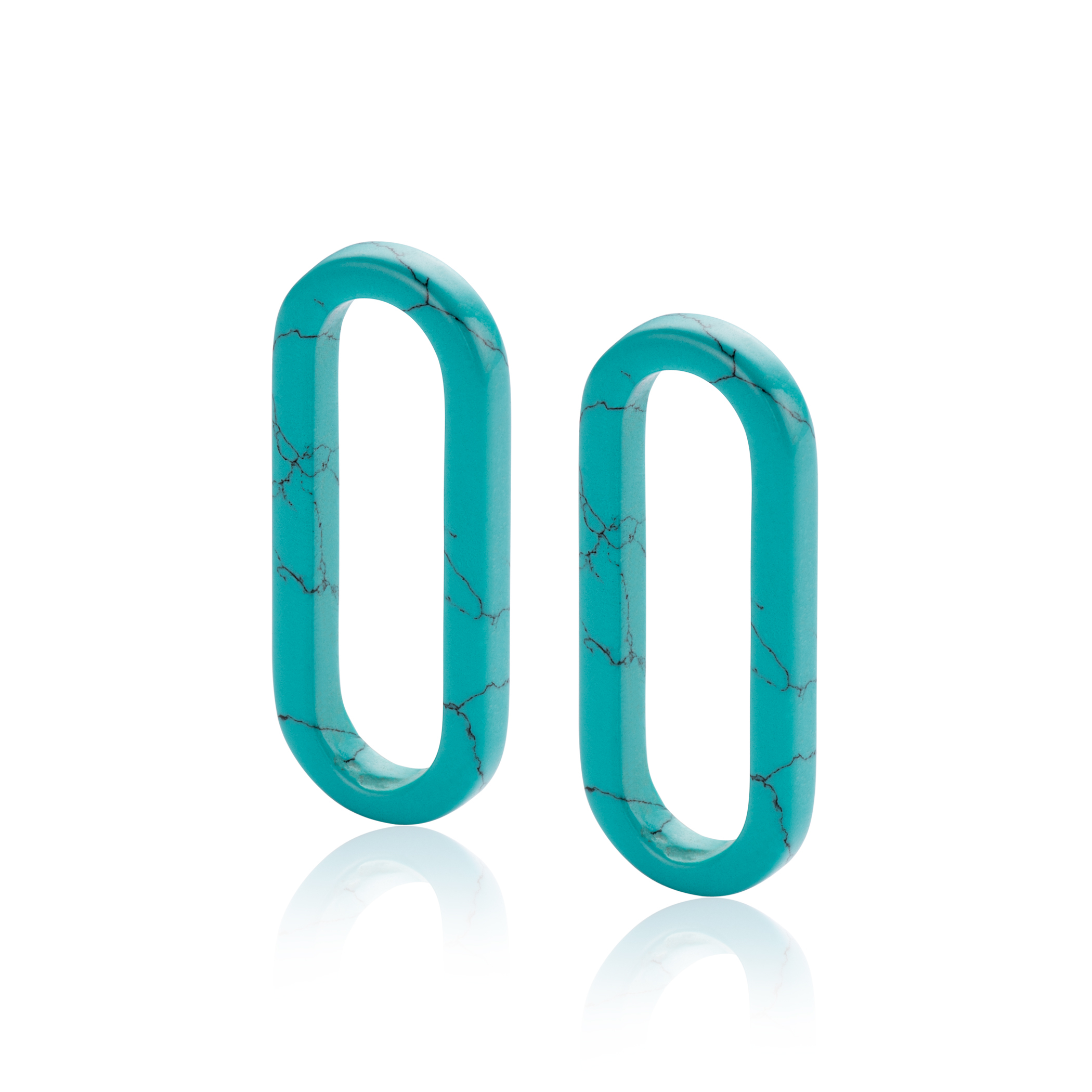 ZINZI zlv. oorbedels turquoise ovaal 30mm lang