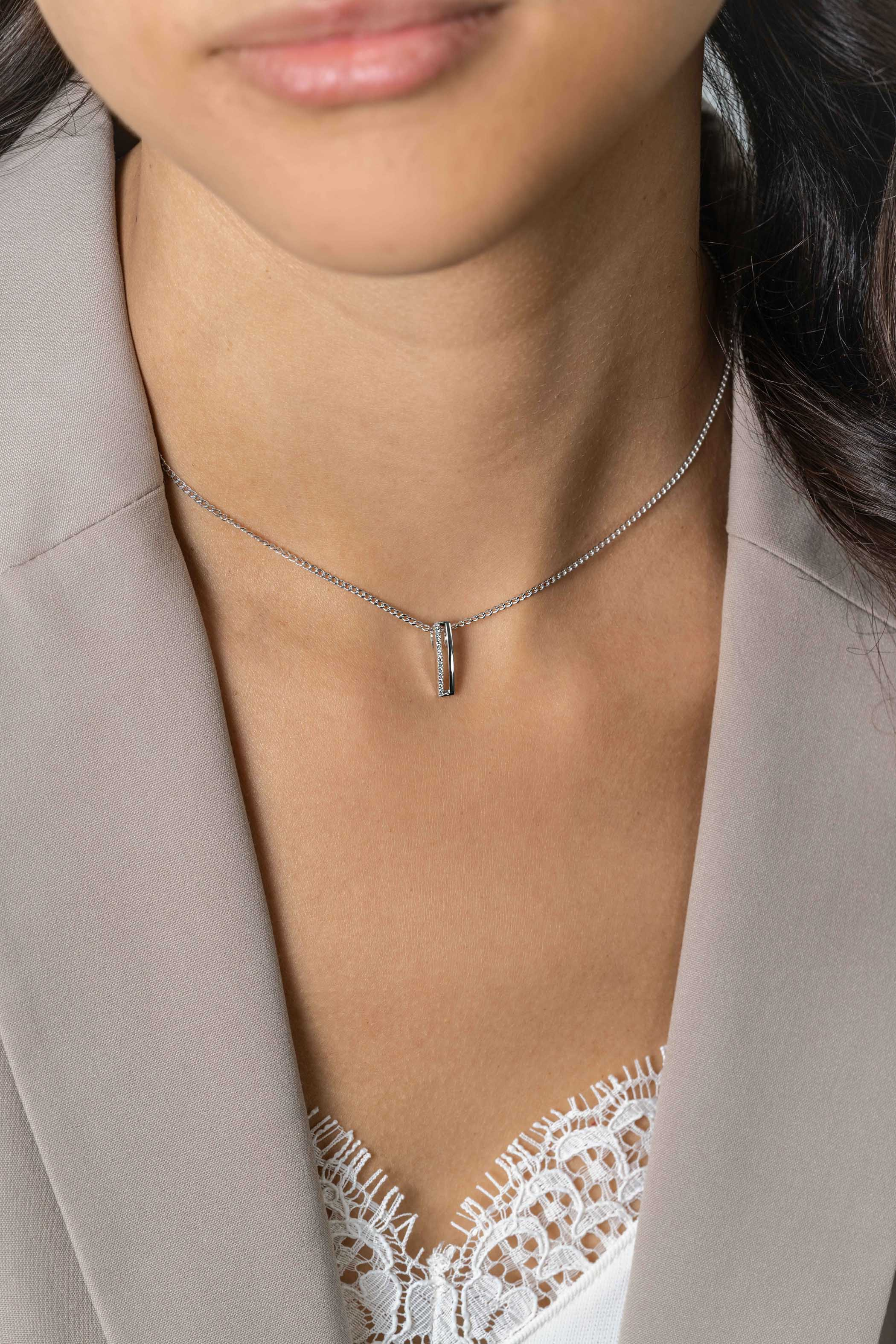 ZINZI zlv. hanger 2 banen waarvan 1 zirconia's