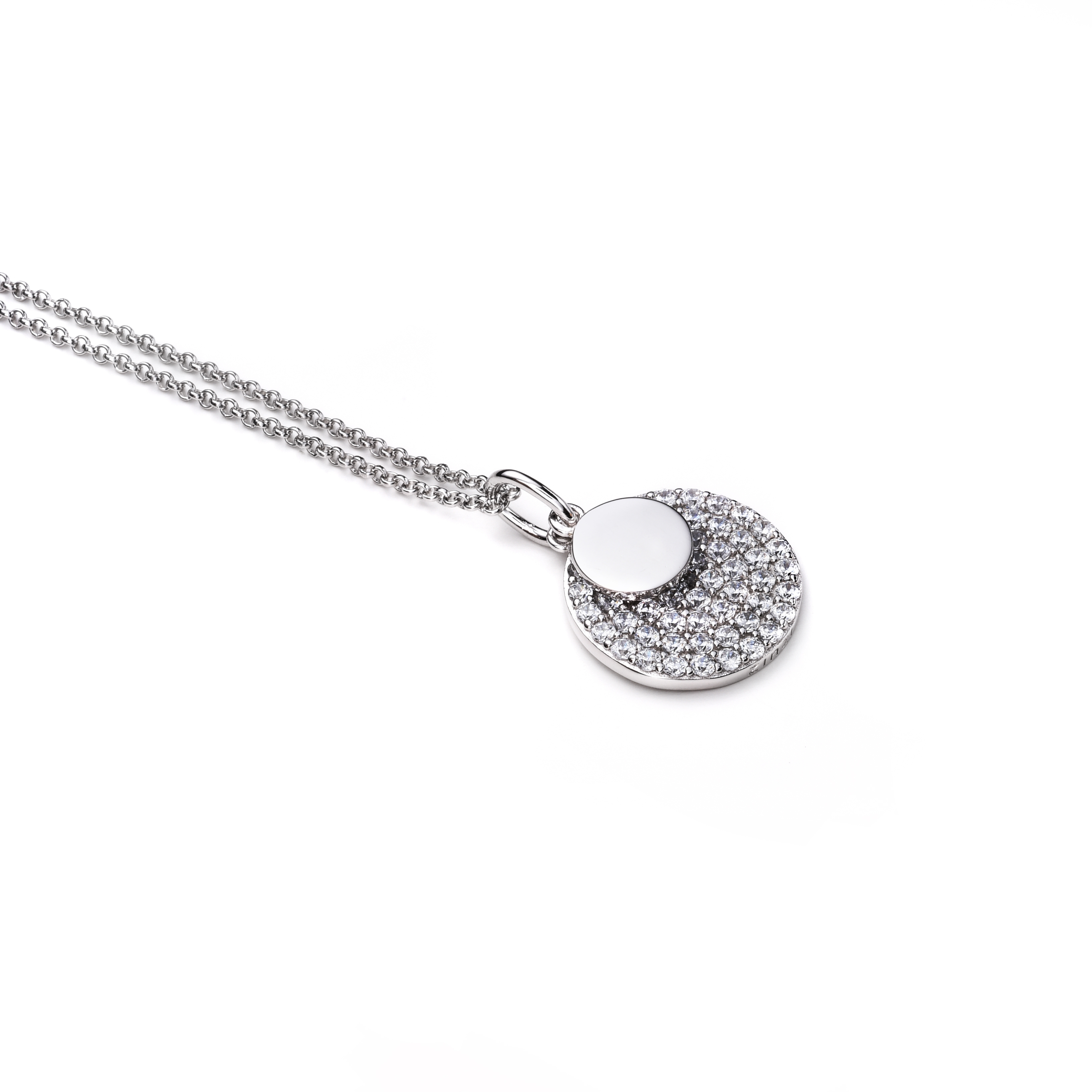 ZINZI silberne Kette 45cm mit Anhänger 17mm rund  weiß ZIC1572