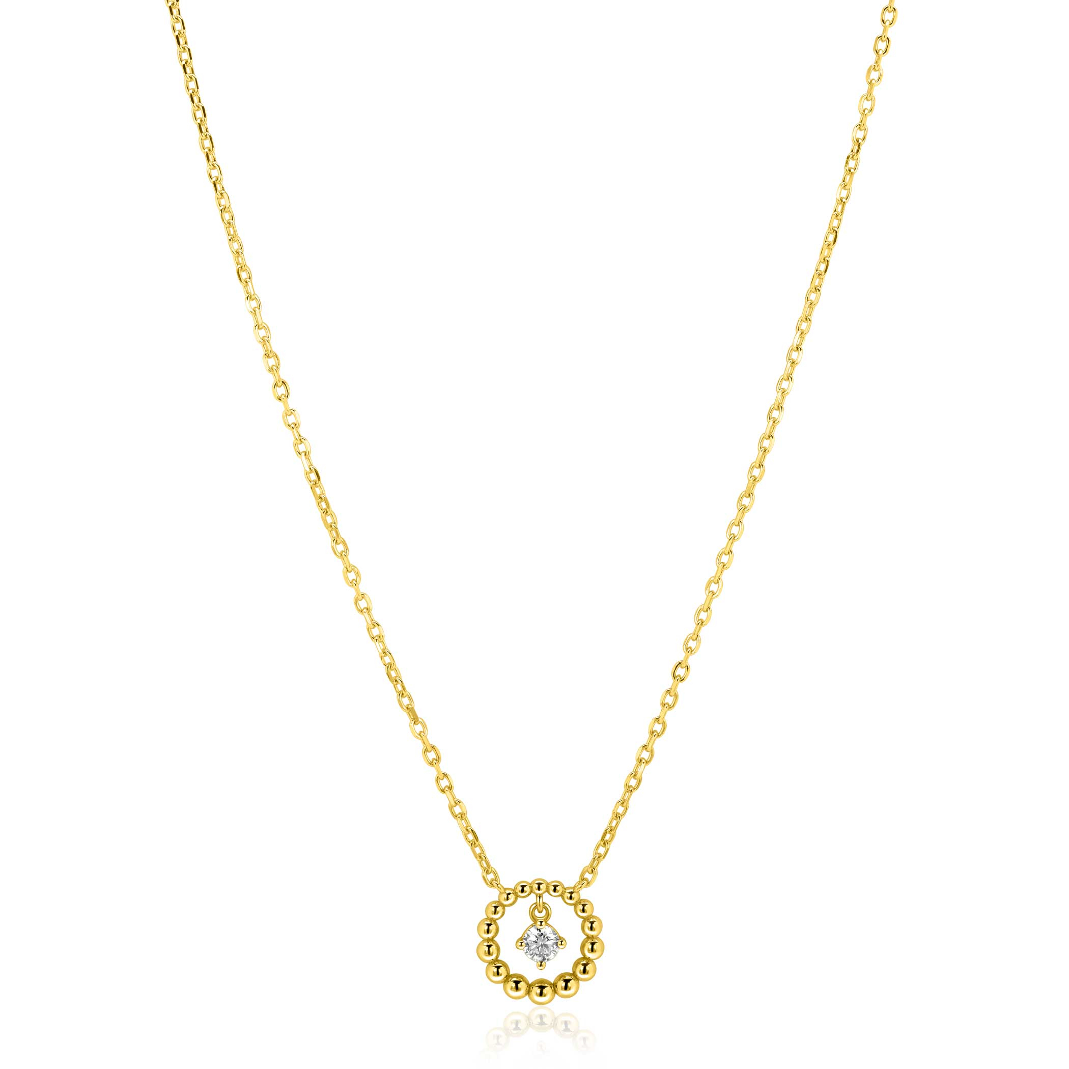 ZINZI zlv. gg.verg. collier rond open bolletjes/zirc.