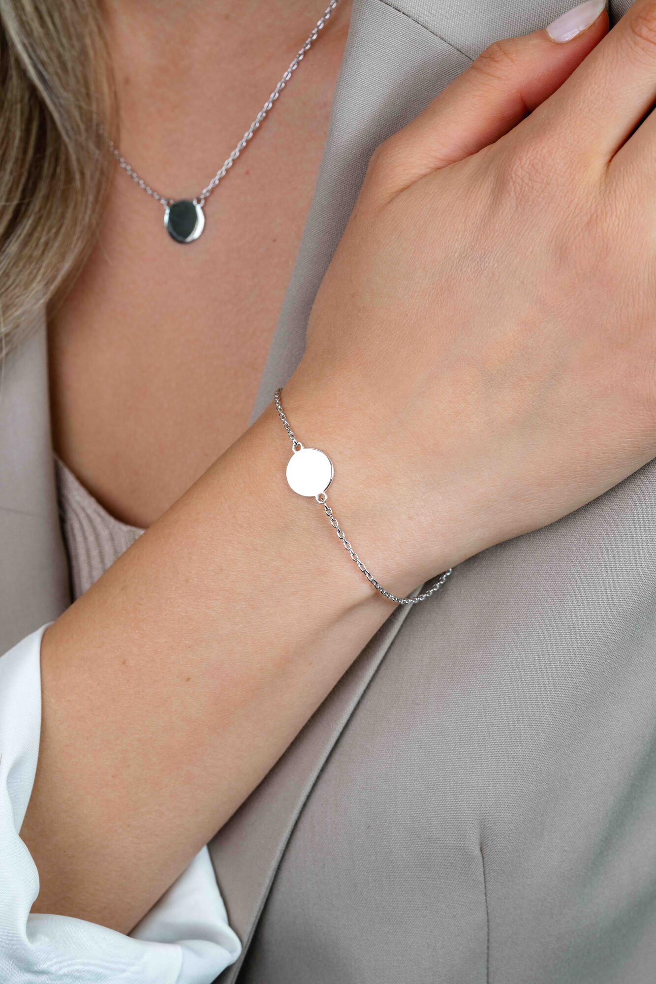 ZINZI zlv. armband met rond plaatje 11mm