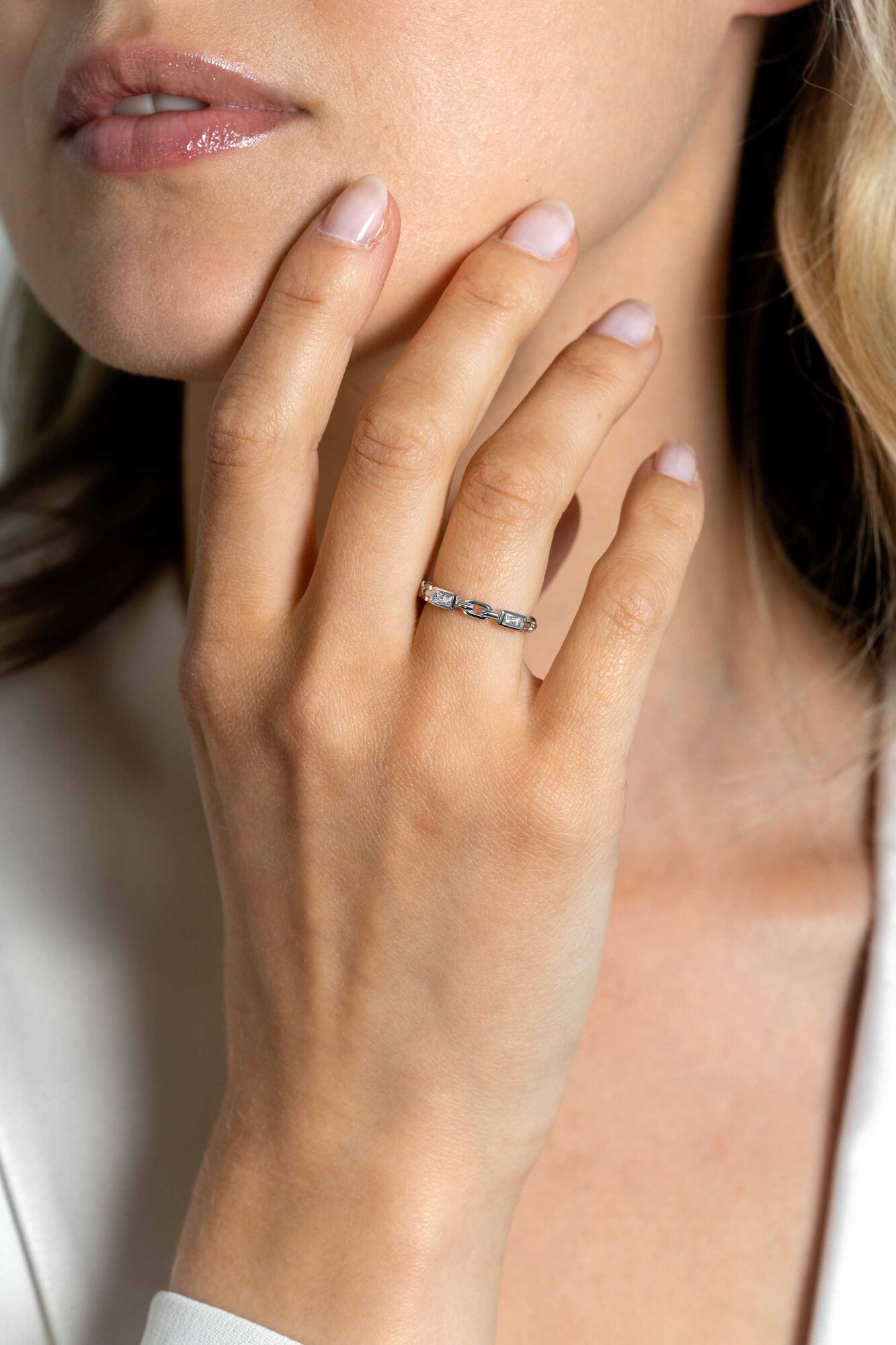 ZINZI zlv. aanschuifring paperclip en baquette mt.62