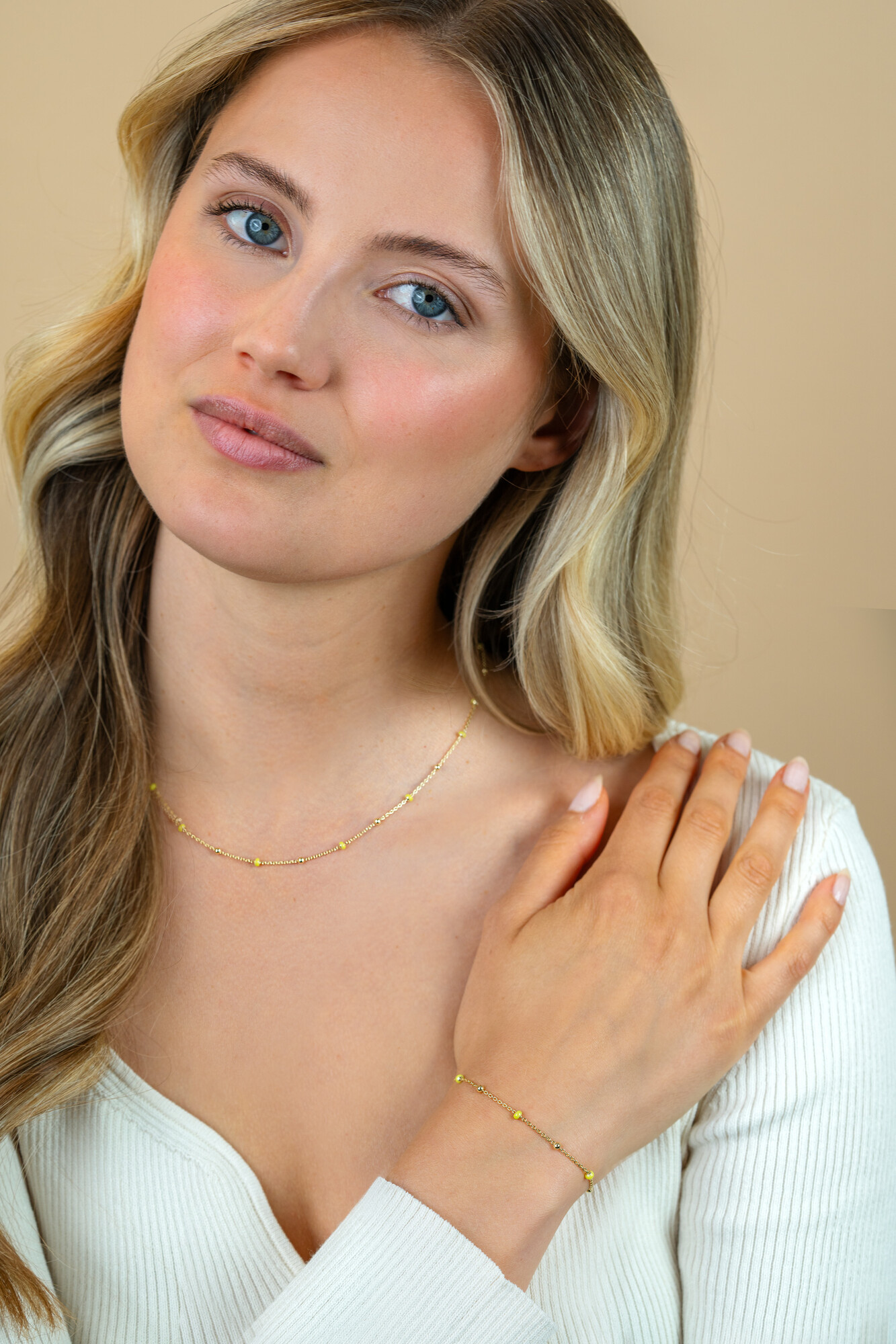 ZINZI zlv. collier gg.verguld met gele bolletjes