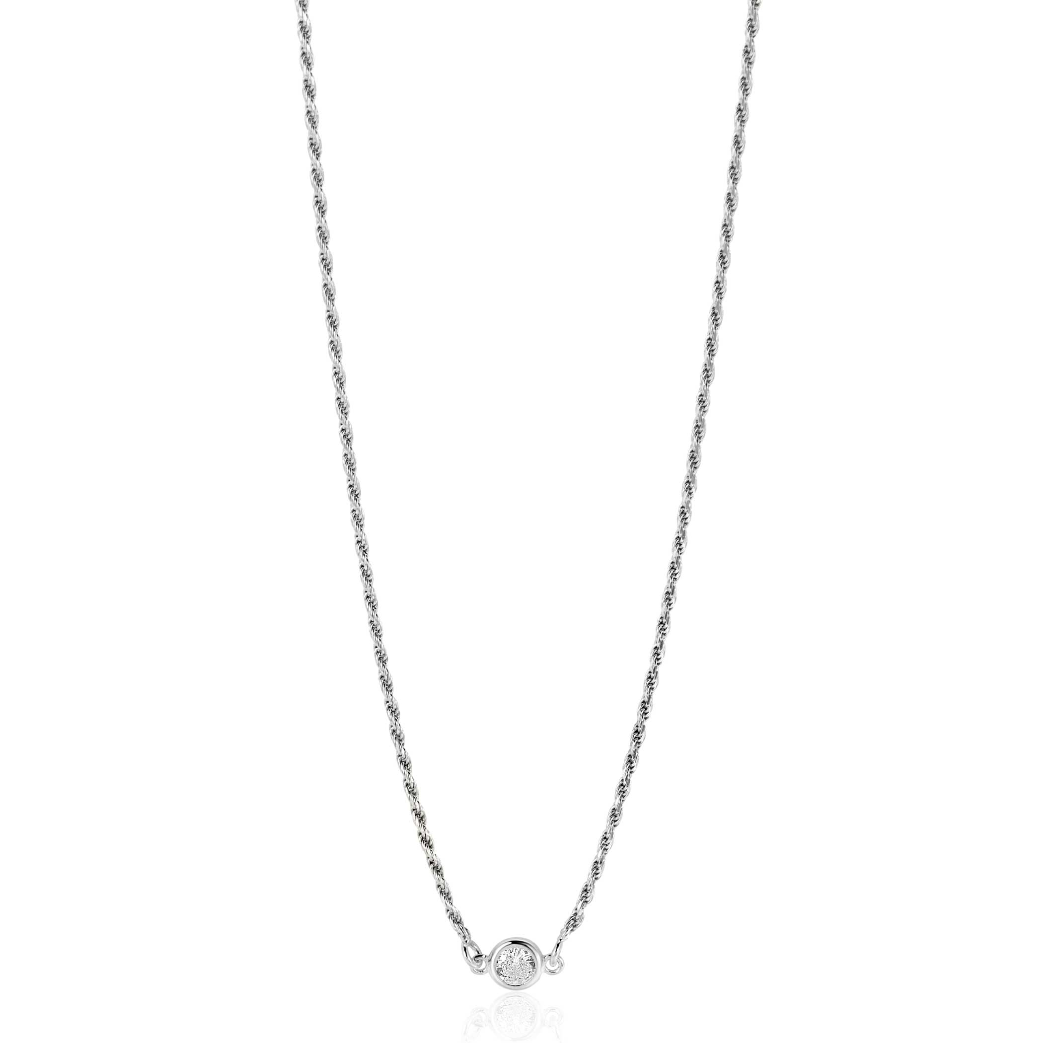 ZINZI zlv. collier koord met ronde zirconia