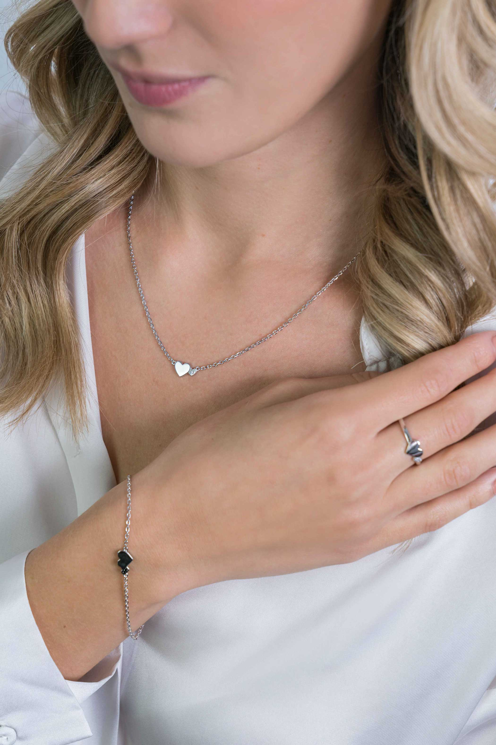 ZINZI silberne Kette mit Herzen Zirkonias/Silber 42-45cm ZIC2137