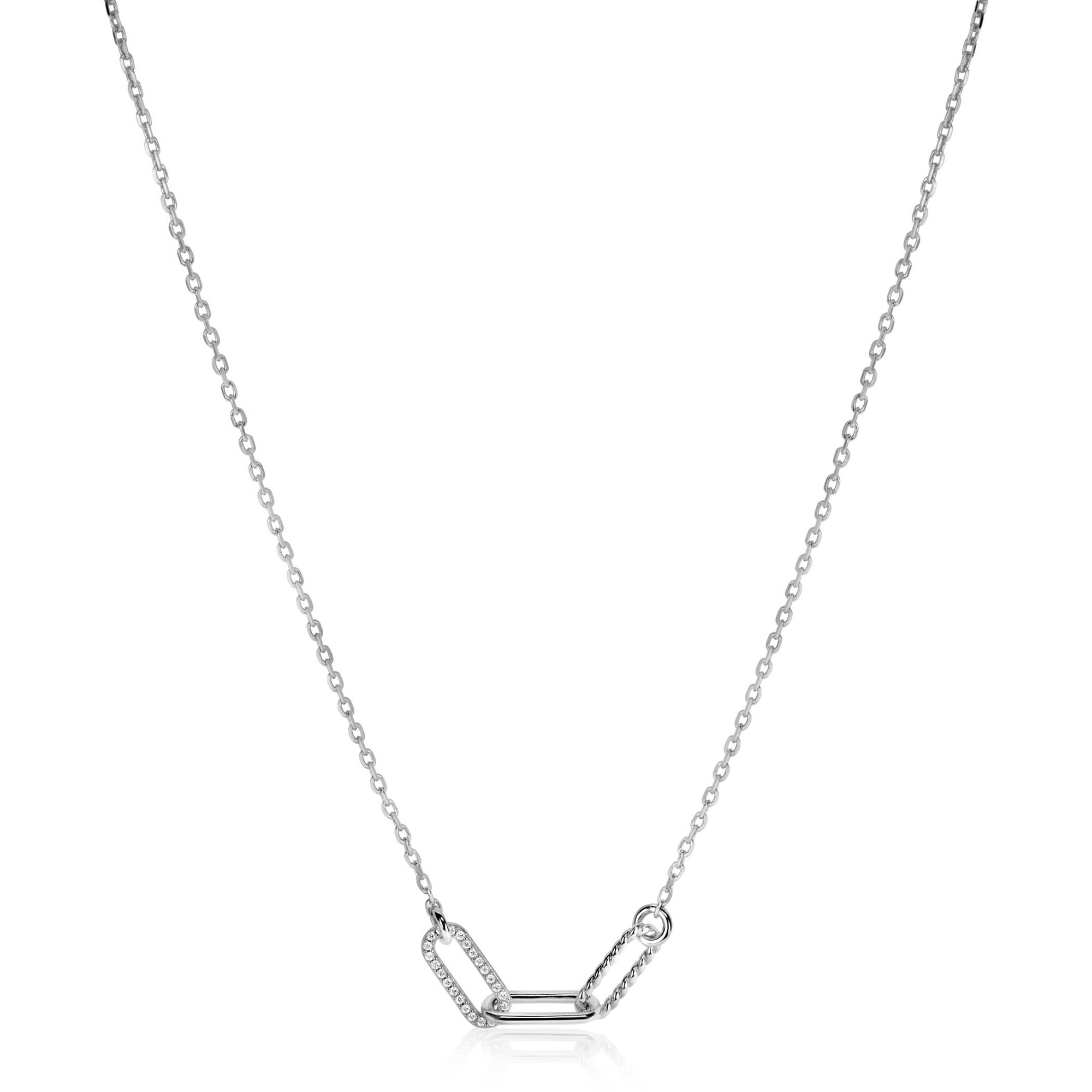 ZINZI zlv.collier met 3 paperclip schakels fant/zirc.