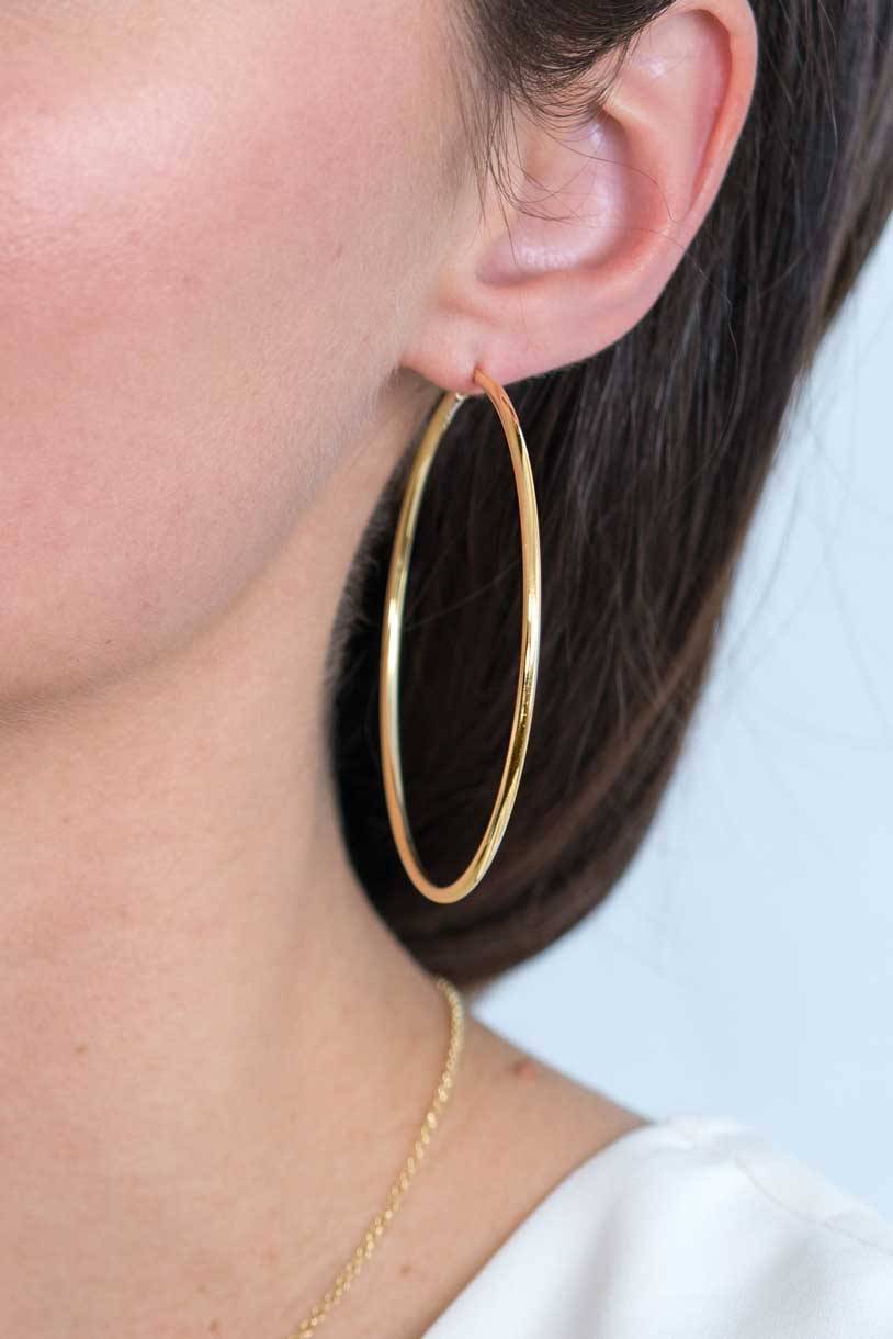 ZINZI silberne Ohrringe 14K gelb vergoldet glatt 65x2mm rund ZIO438G