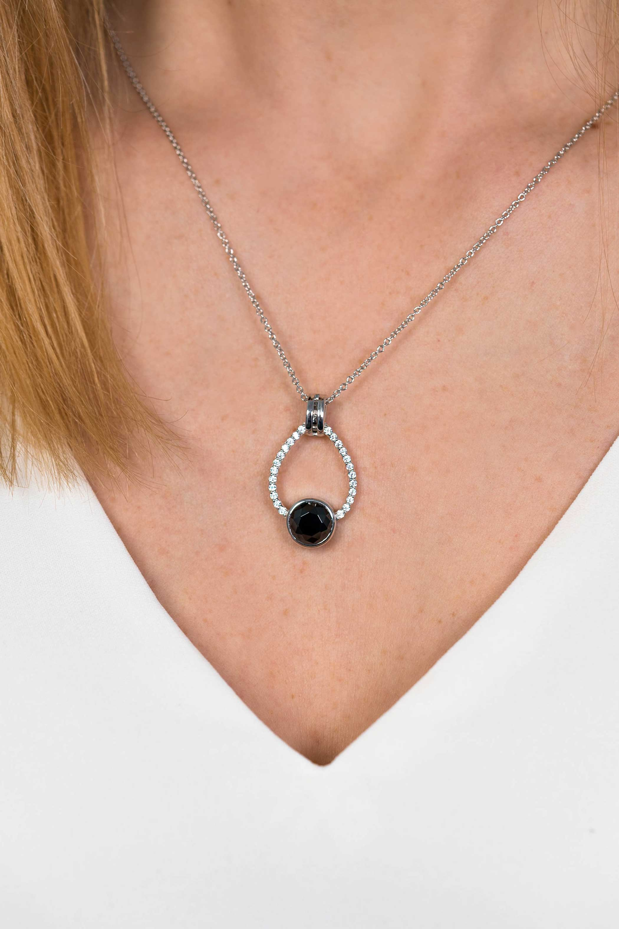 ZINZI silberner Anhänger 32mm Tropfenform schwarz weiße Zirkonias ZIH1947