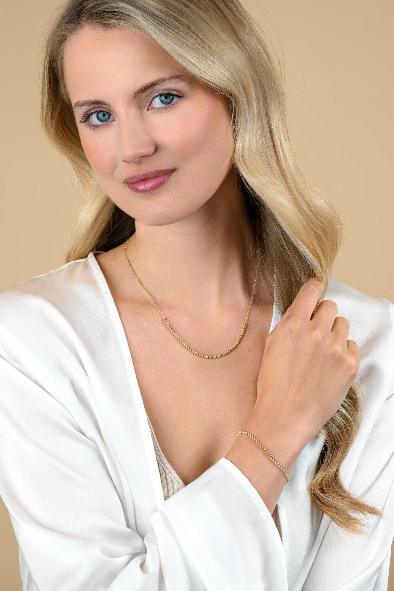 ZINZI vergoldetes Silberarmband mit Jasseron-Kugeln (2,5 mm breit) in der Mitte, 16-19 cm ZIA2640G