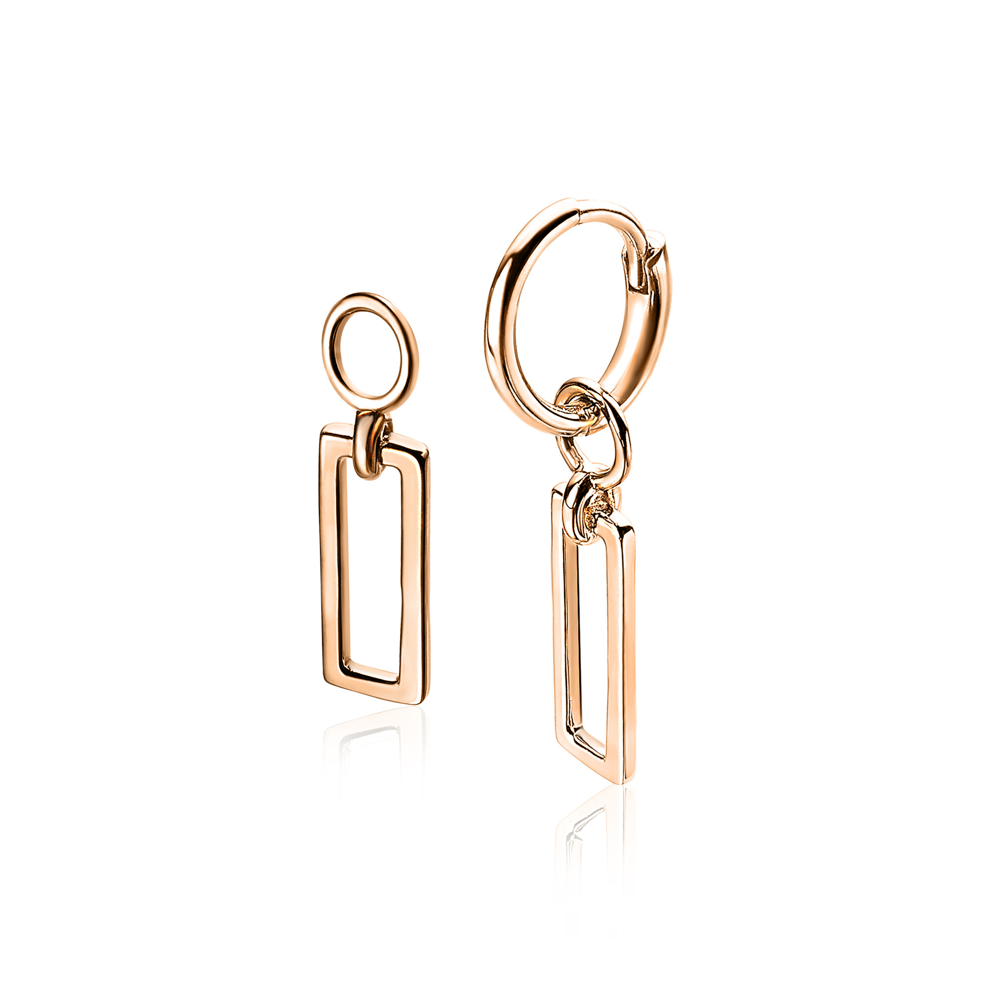 ZINZI silberne Ohrhänger rosé vergoldet offen Rechteck 14mm ZICH1692R