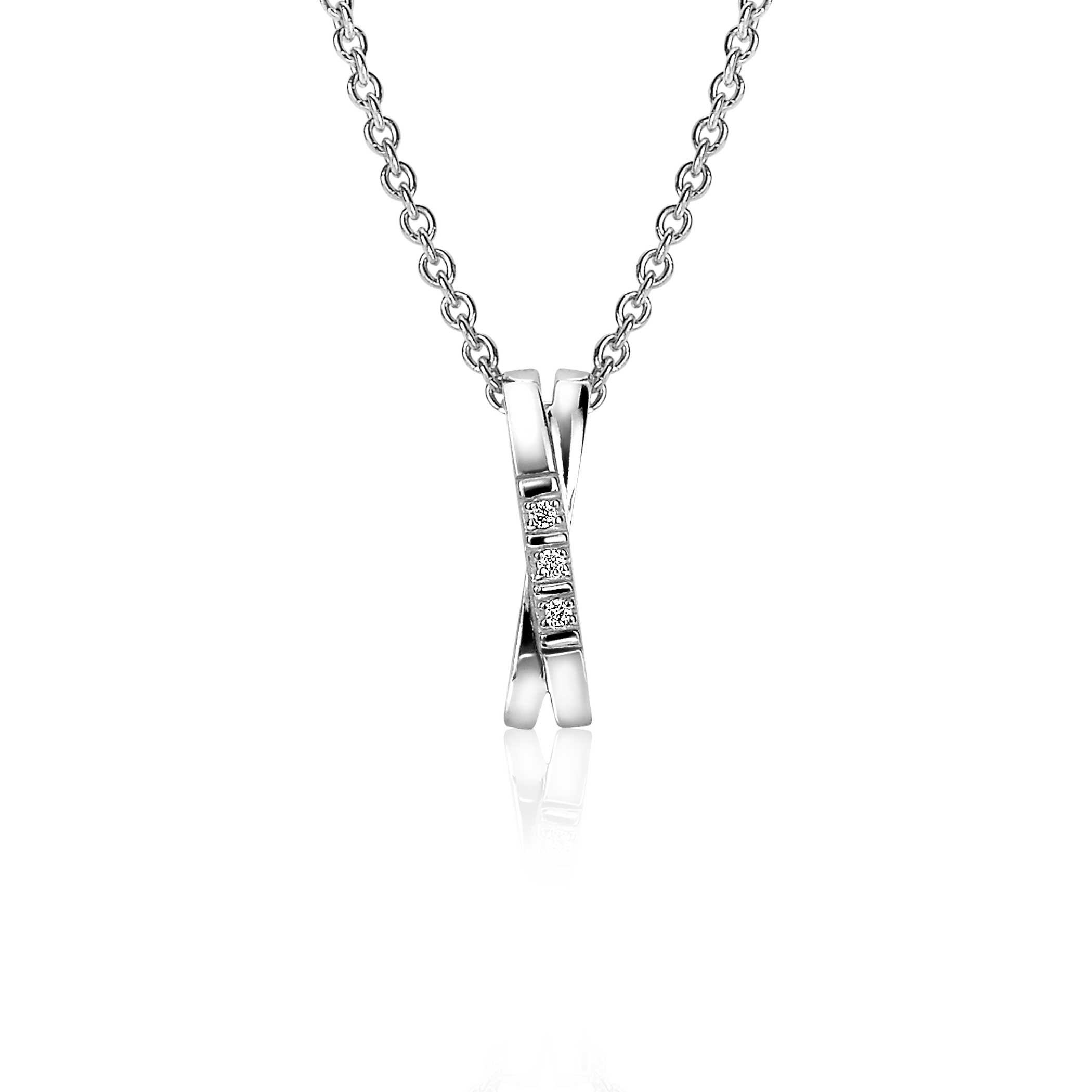 ZINZI silberner Anhänger überkreuz  weiß 16mm ZIH2039