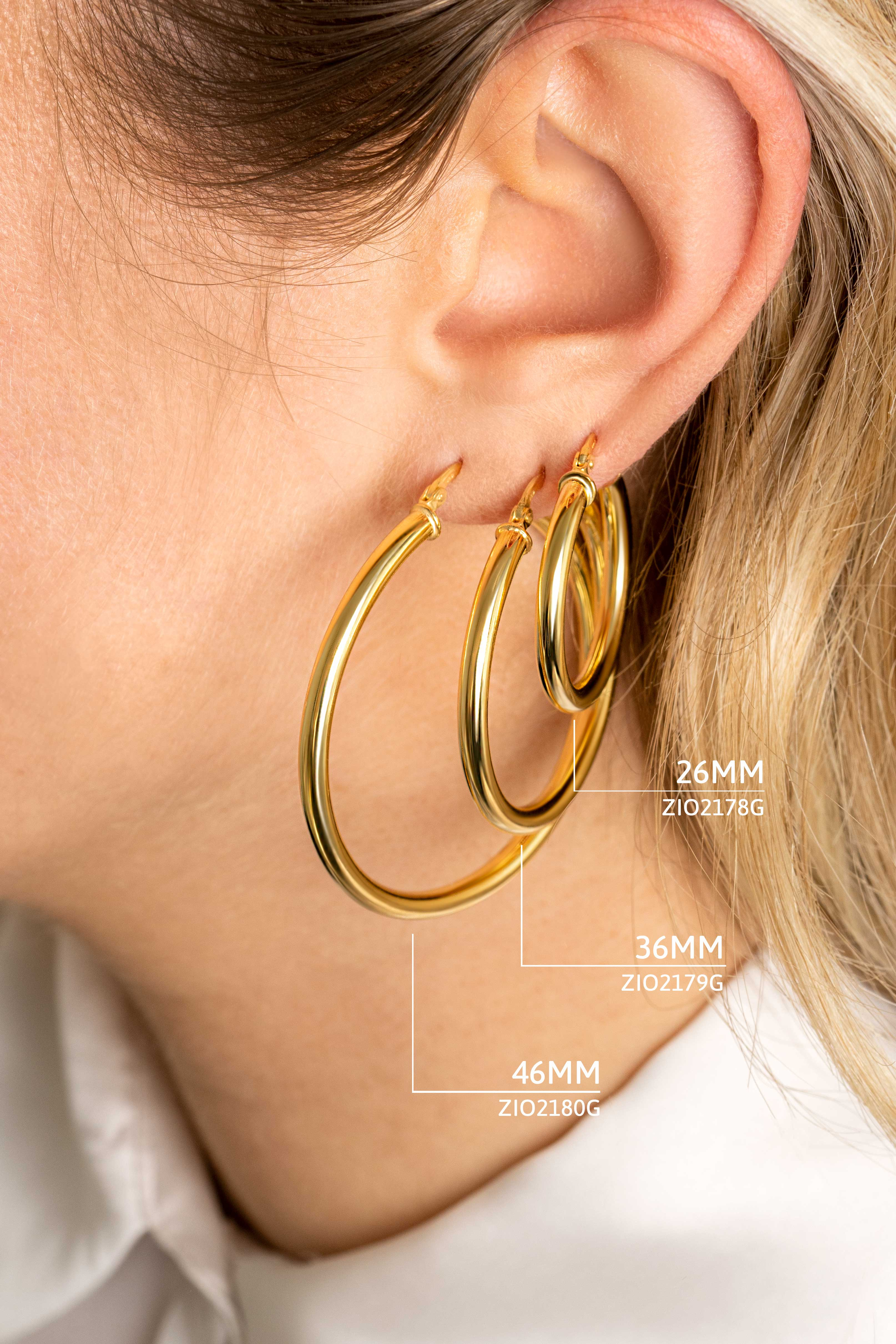 ZINZI silberne Ohrringe 14K gelb vergoldet 26x3mm rund ZIO2178G