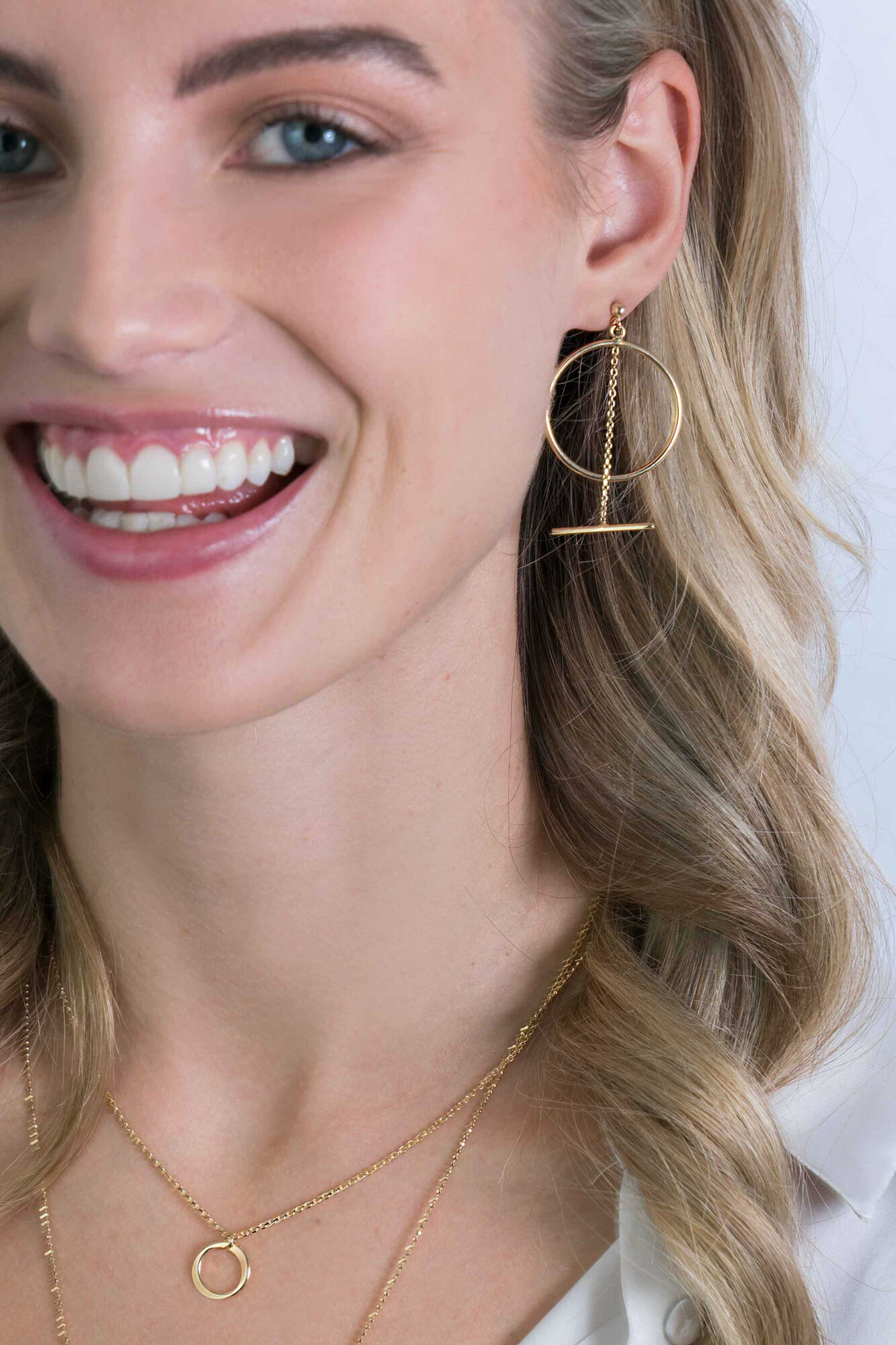 ZINZI silberne große offene runde Ohrringe  55 mm in 14K gelb vergoldet mit Kette und Stab ZIO2098