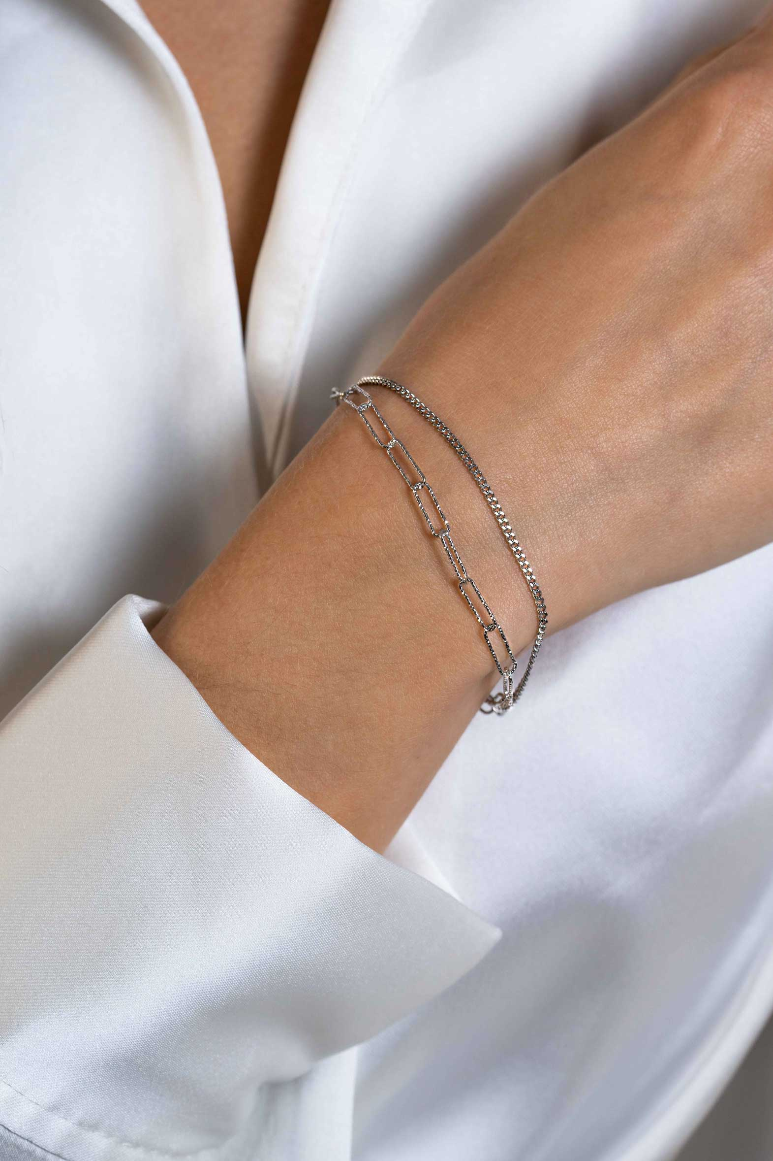 ZINZI zlv. armband 2 rijen gourmet en paperclip