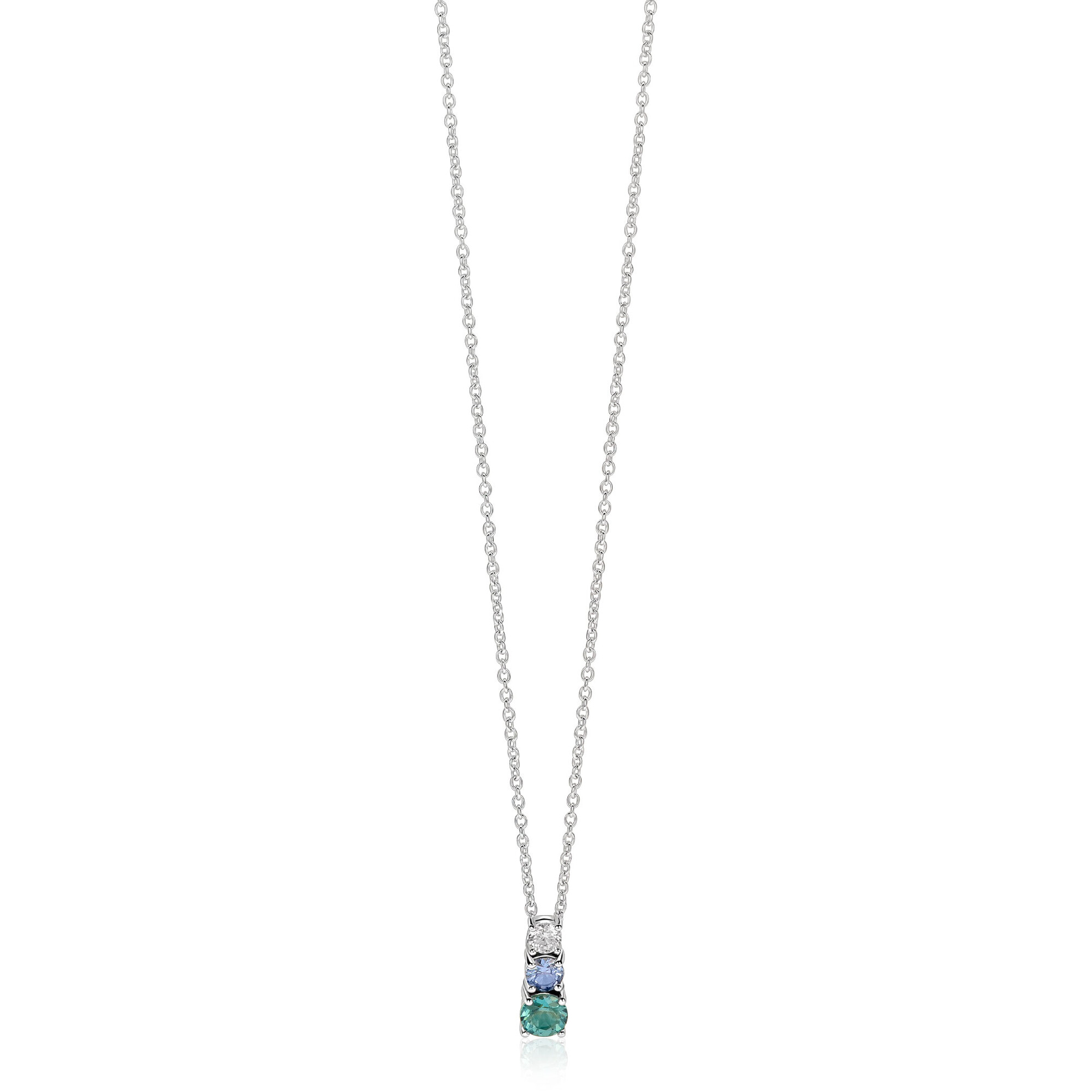 ZINZI zlv. collier met hanger blauw/petrol/wit cz