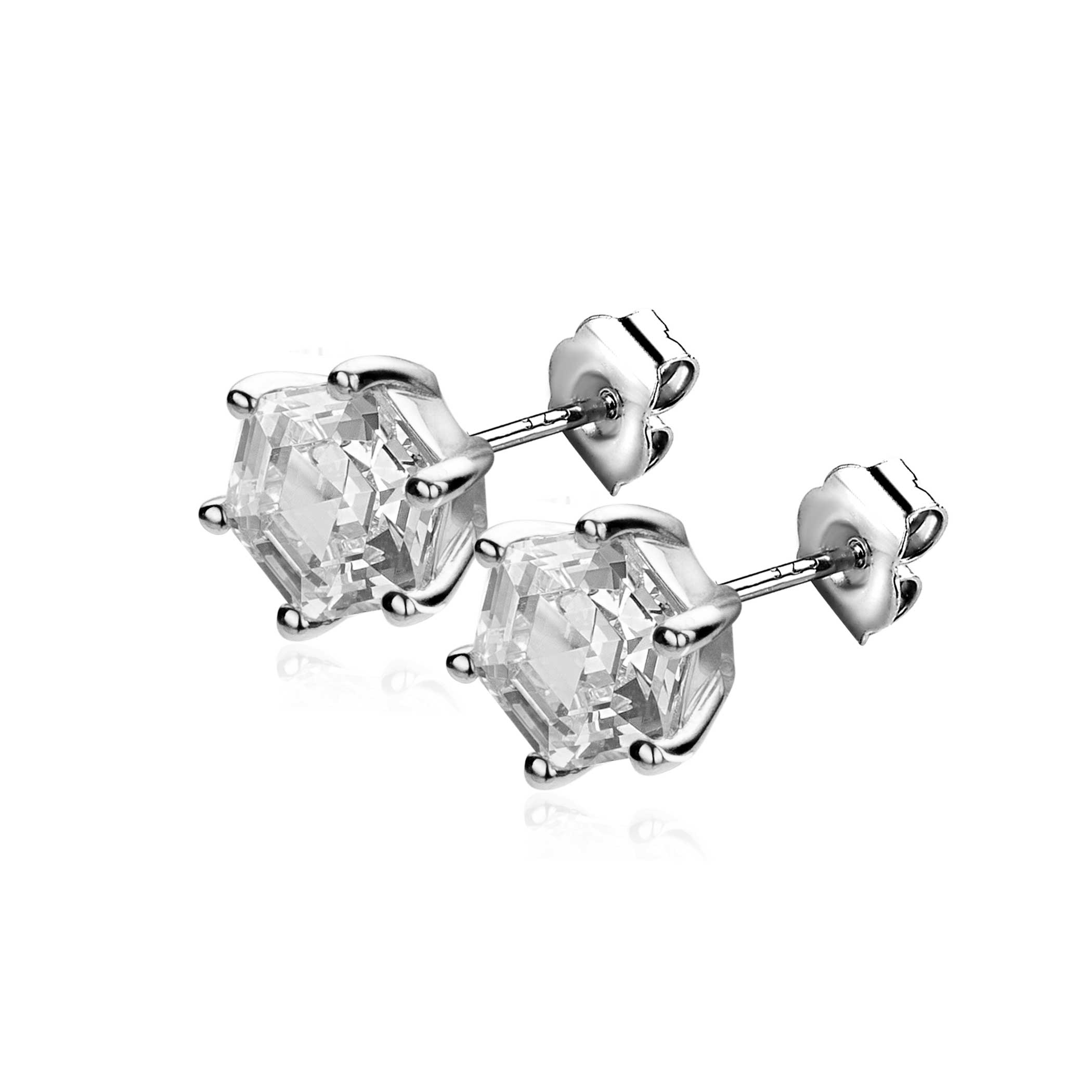 ZINZI silberne Ohrstecker Hexagon met weiße zirconia 7mm ZIO2259