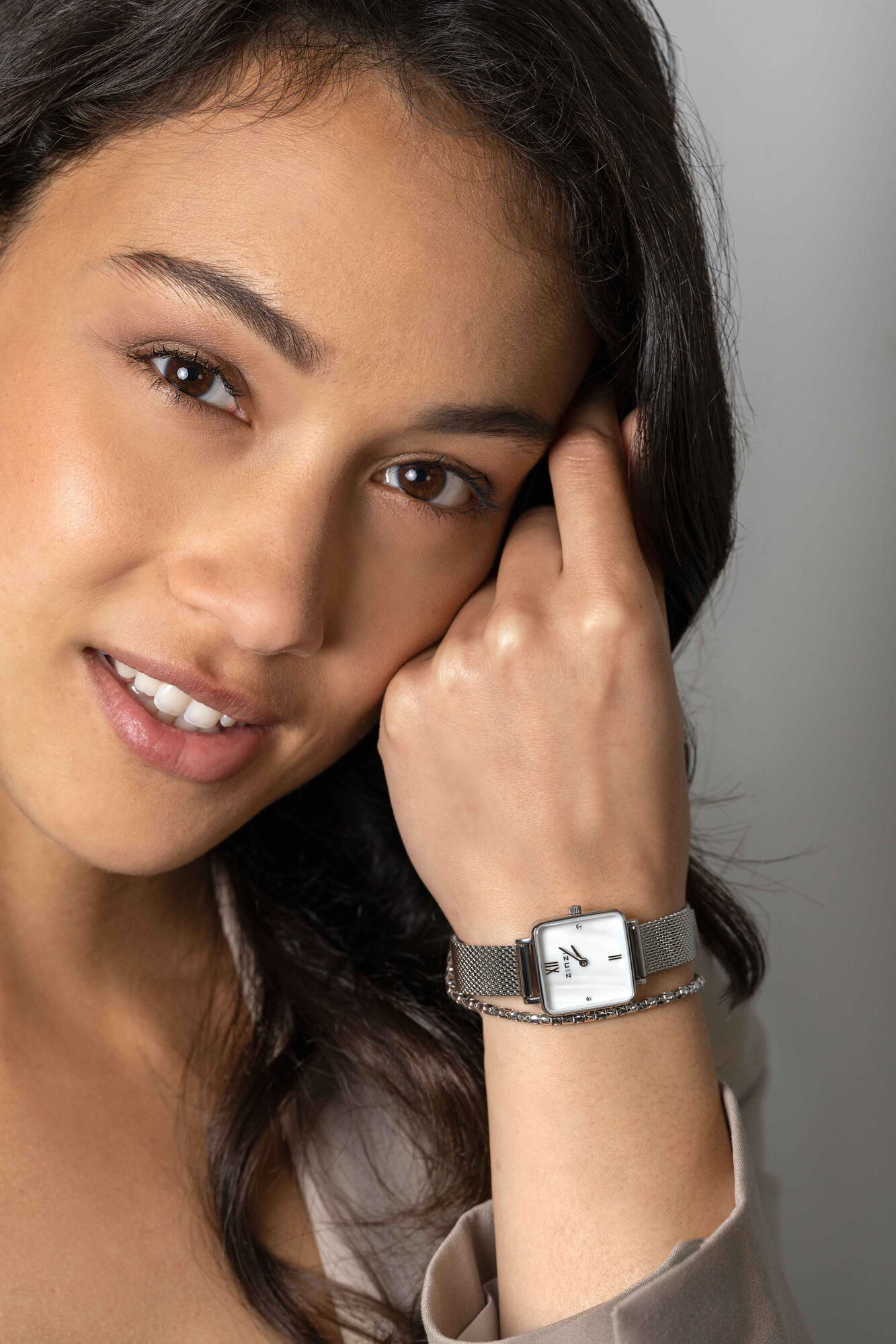 Zinzi Mini vierkant horl.slv. w.plt parelmoer/meshbnd