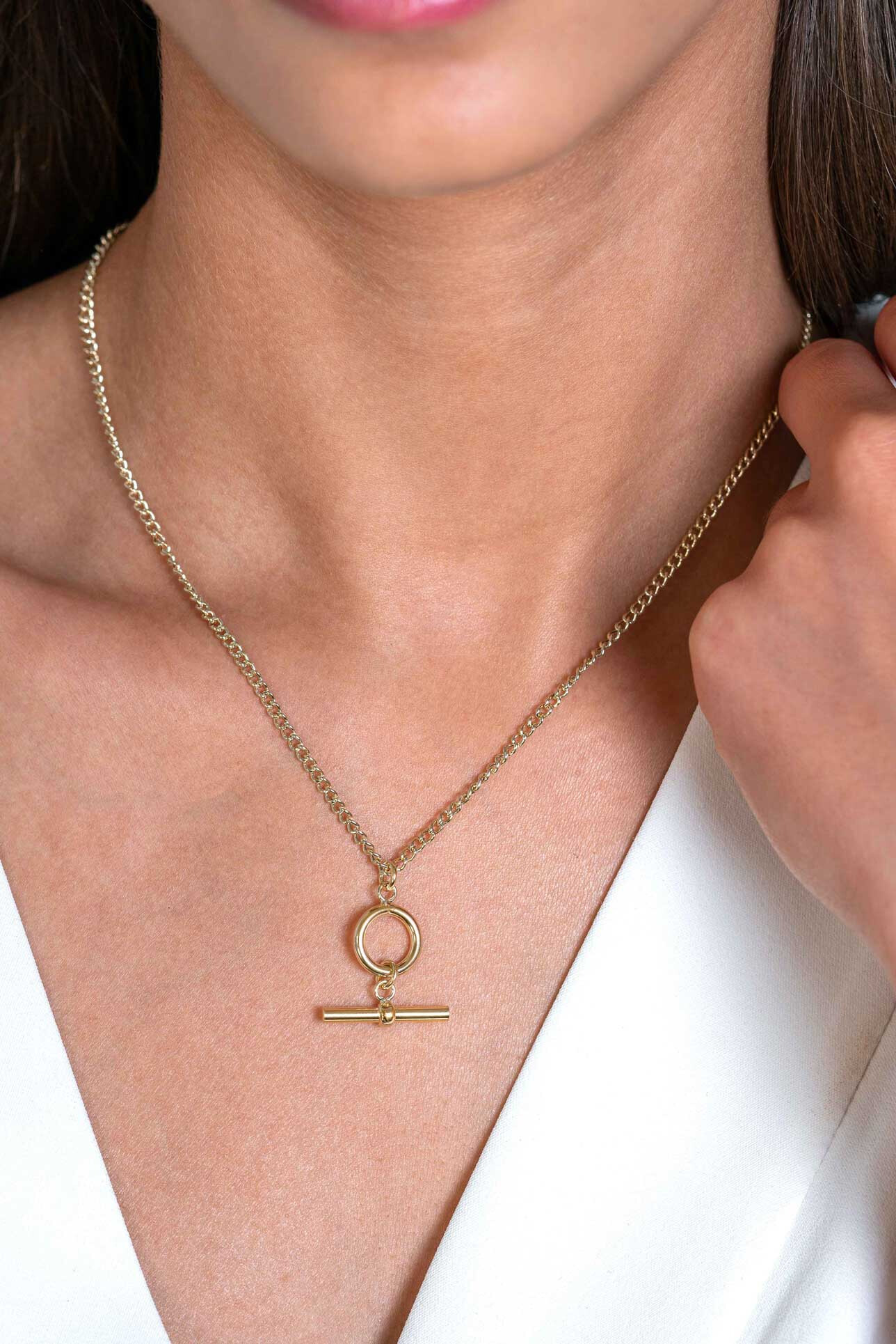 ZINZI zlv. collier gg.verg. grmt. met t-bar hanger