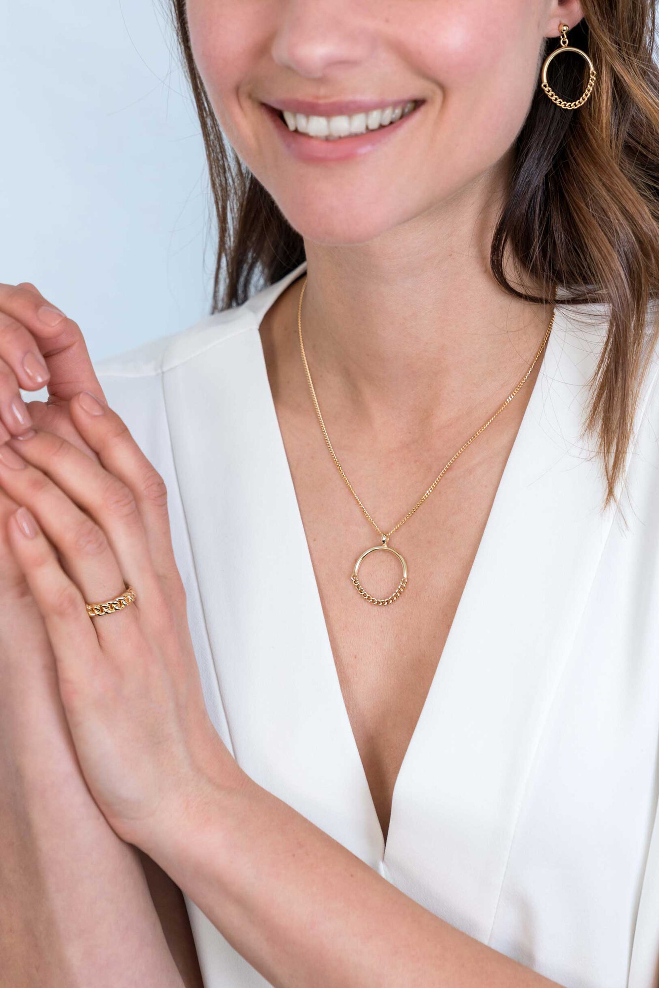 ZINZI silberner Anhänger 14K gelbvergoldet 24mm rund mit Gourmet Glieder ZIH2201G