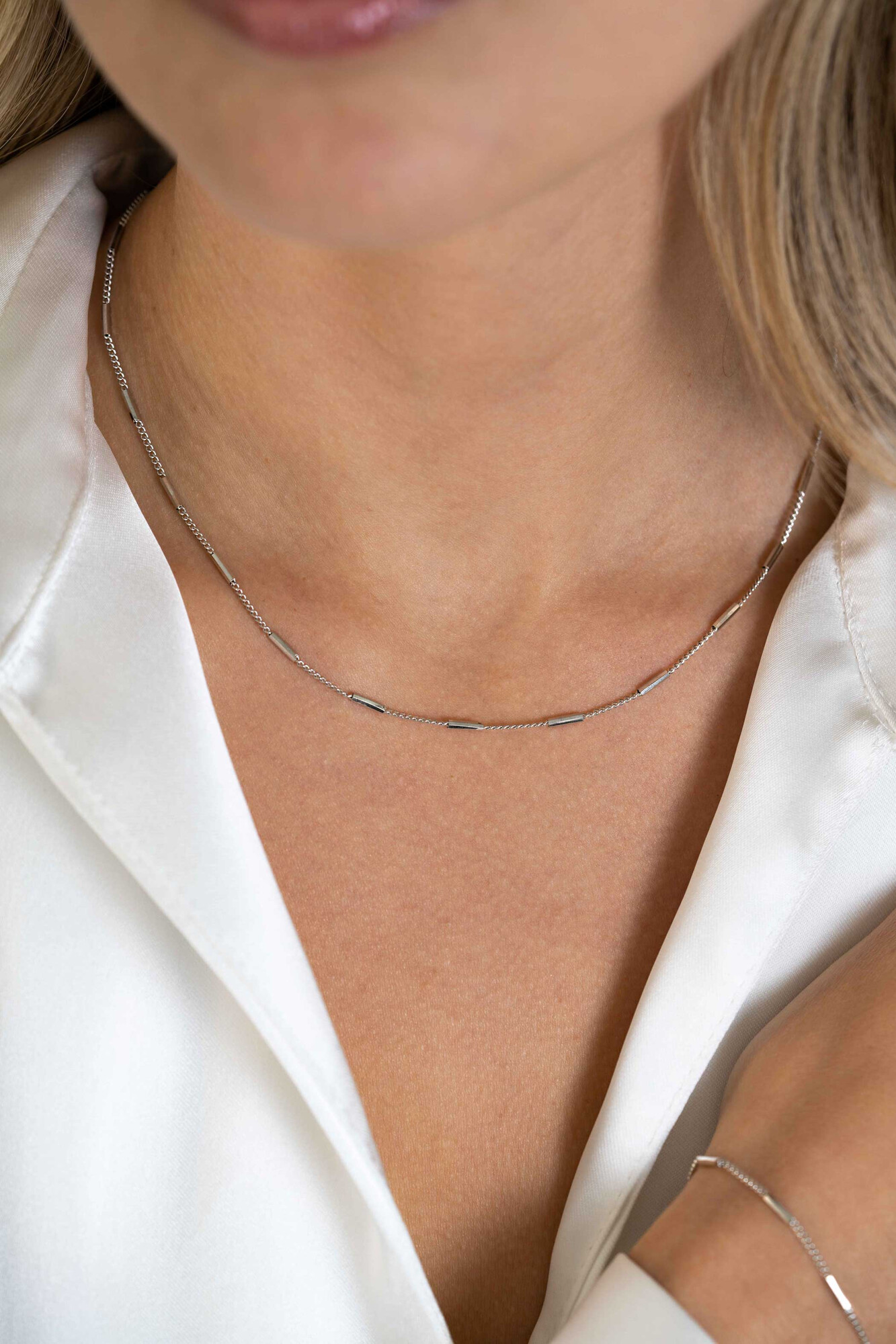 ZINZI zlv. collier gourmet dun met staafjes