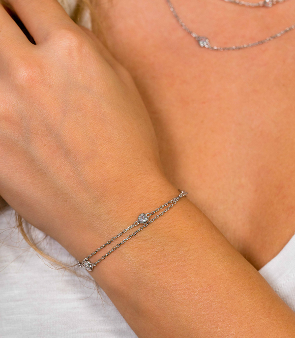 ZINZI silbernes Armband doppelt  Herz weiß ZIA1721