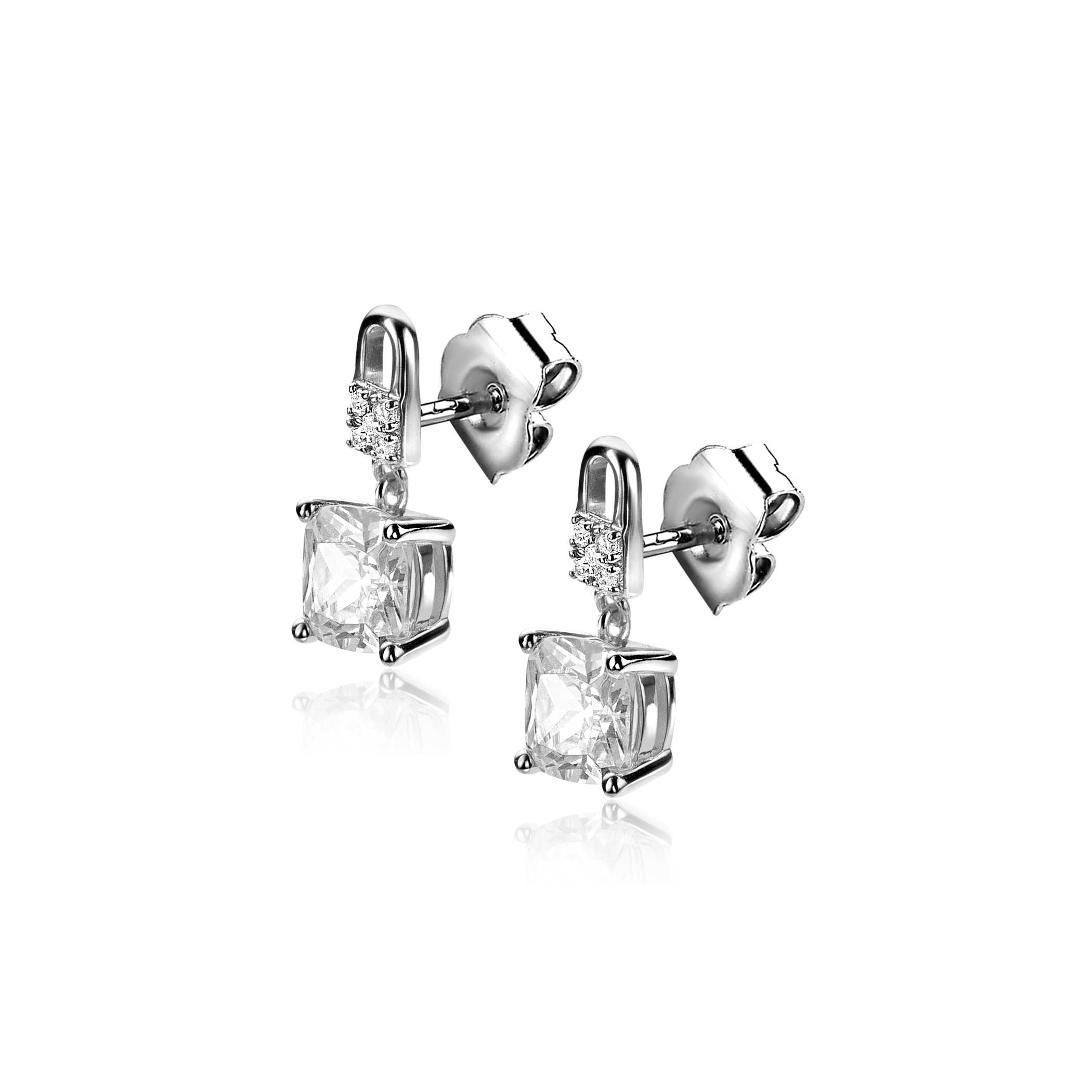 ZINZI silberne Ohrstecker mit quadratischen weißen Zirkonia- und Pavé-Fassungen 15mm ZIO2268