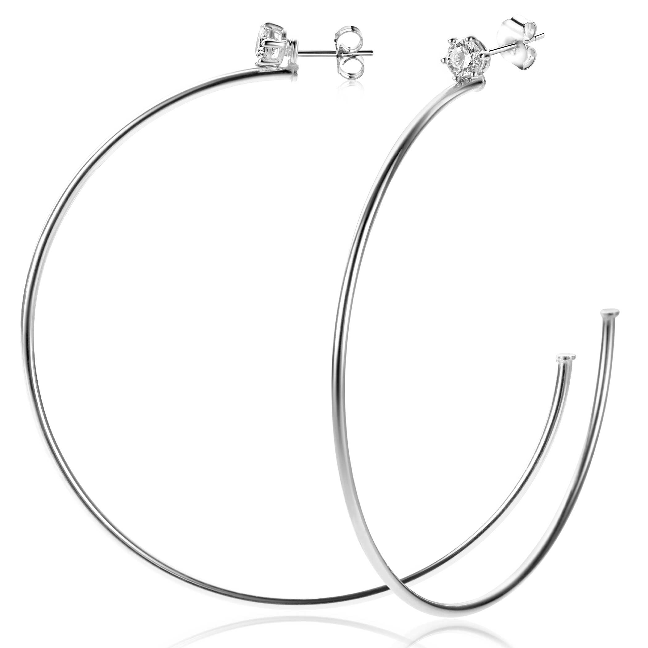 ZINZI zlv. oorstekers zirc. met grote ring 55mm