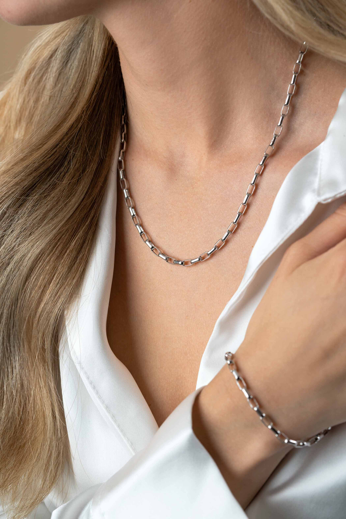 ZINZI zlv. collier met rechthoek open schakels