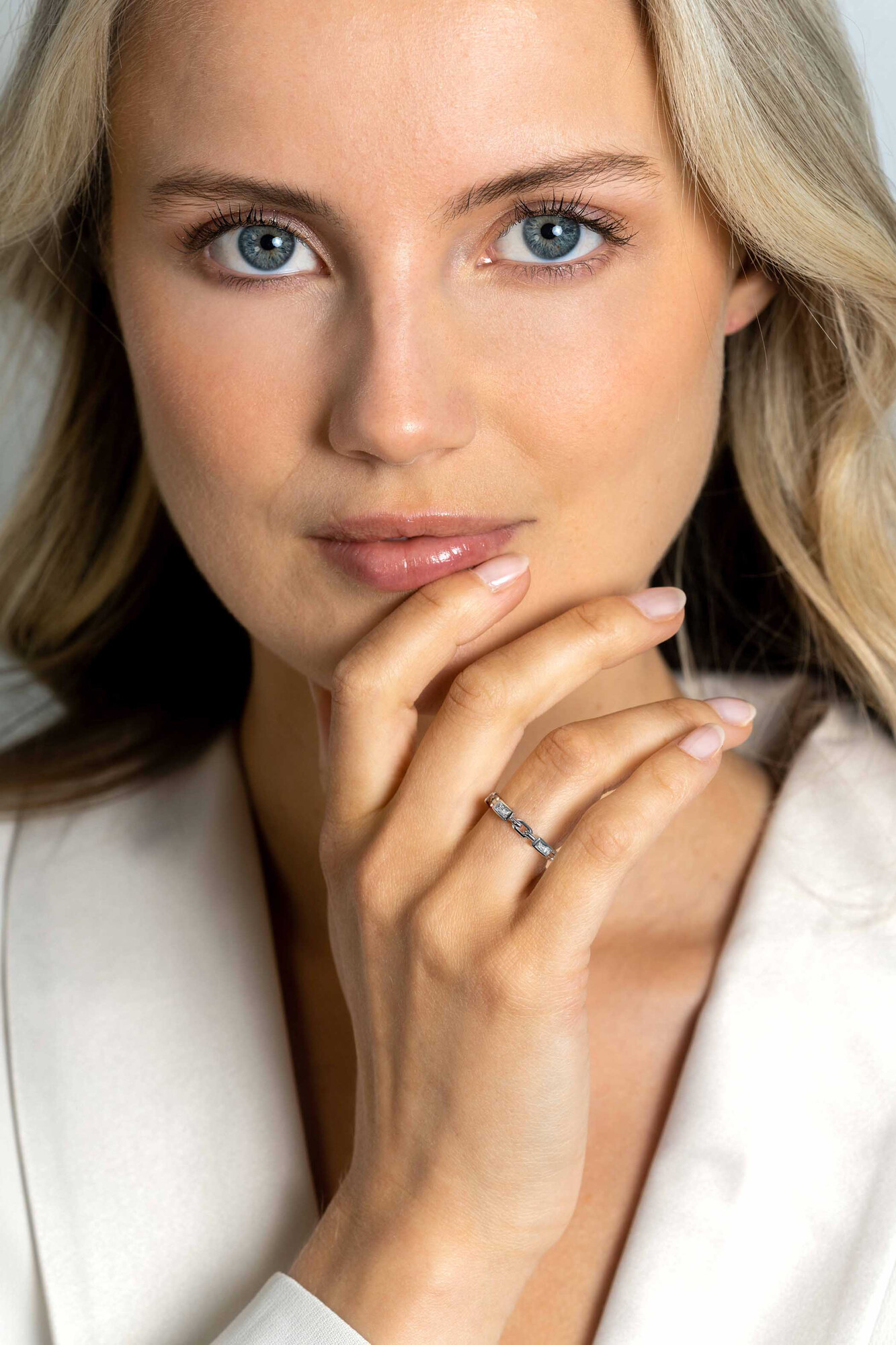 ZINZI zlv. aanschuifring paperclip en baquette mt.62