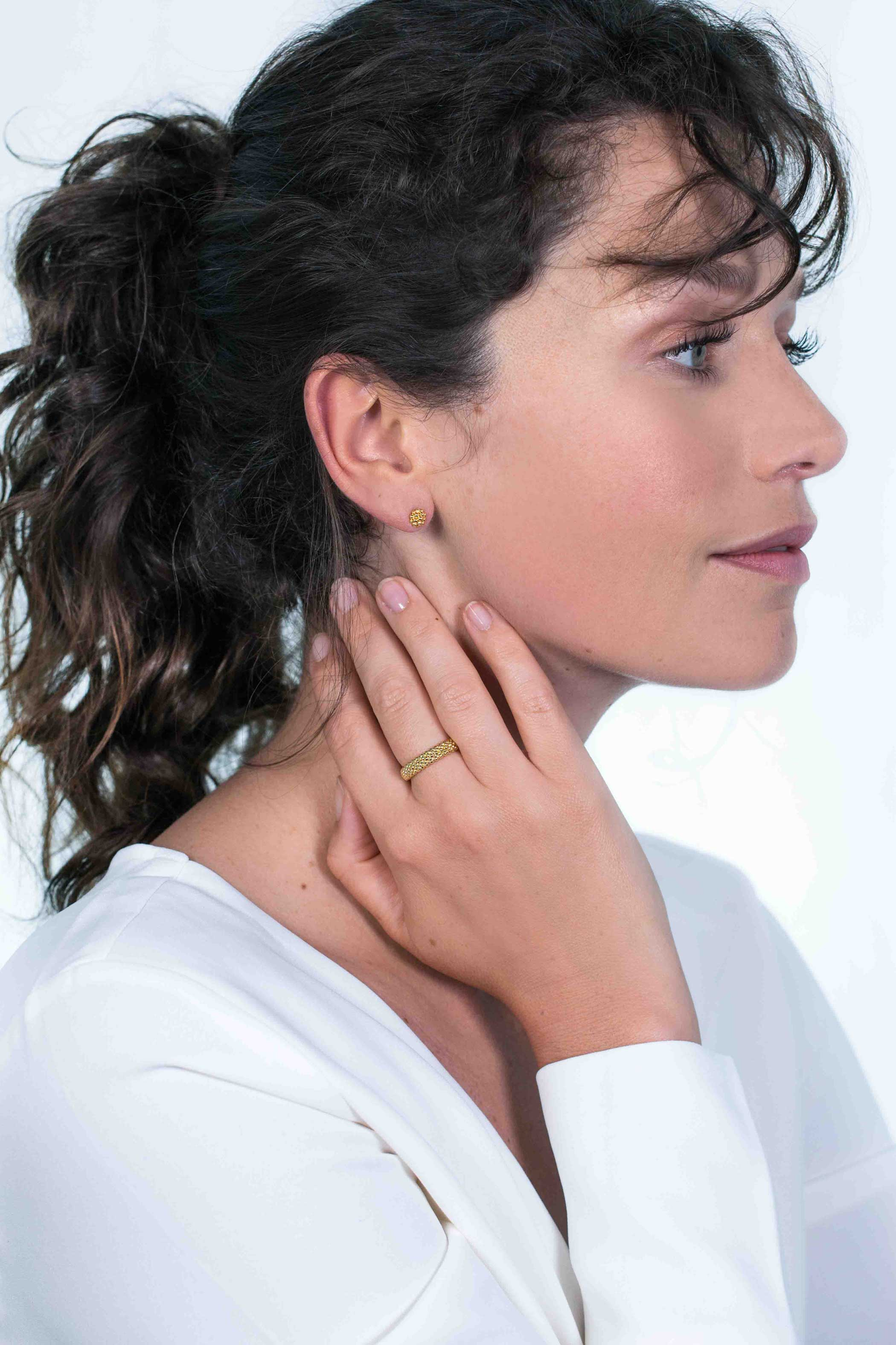 ZINZI silberner Ring gelbvergoldet glitzernde Kugeln ZIR1968G