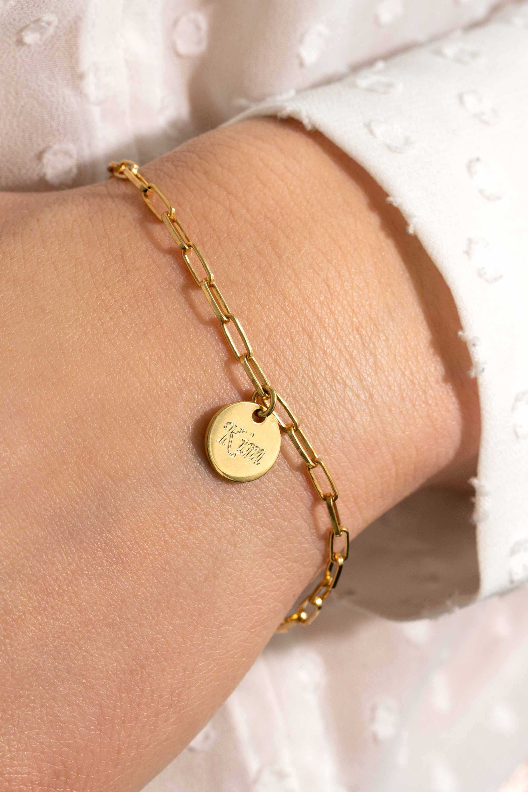 ZINZI silbernes Armband 14K gelb vergoldet paperclip Glieder rund Plättchen ZIA2166G