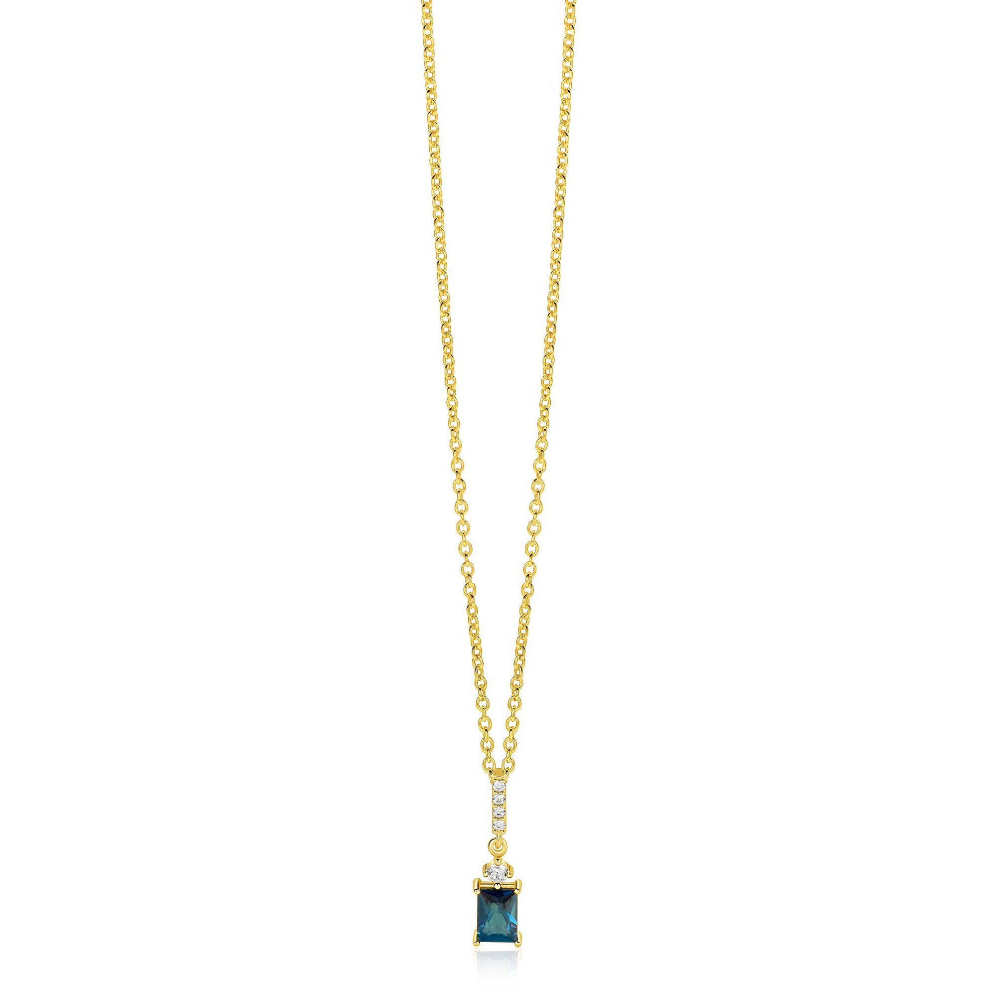 ZINZI zlv. collier gg.verg.hanger baq.blauw en zirc.
