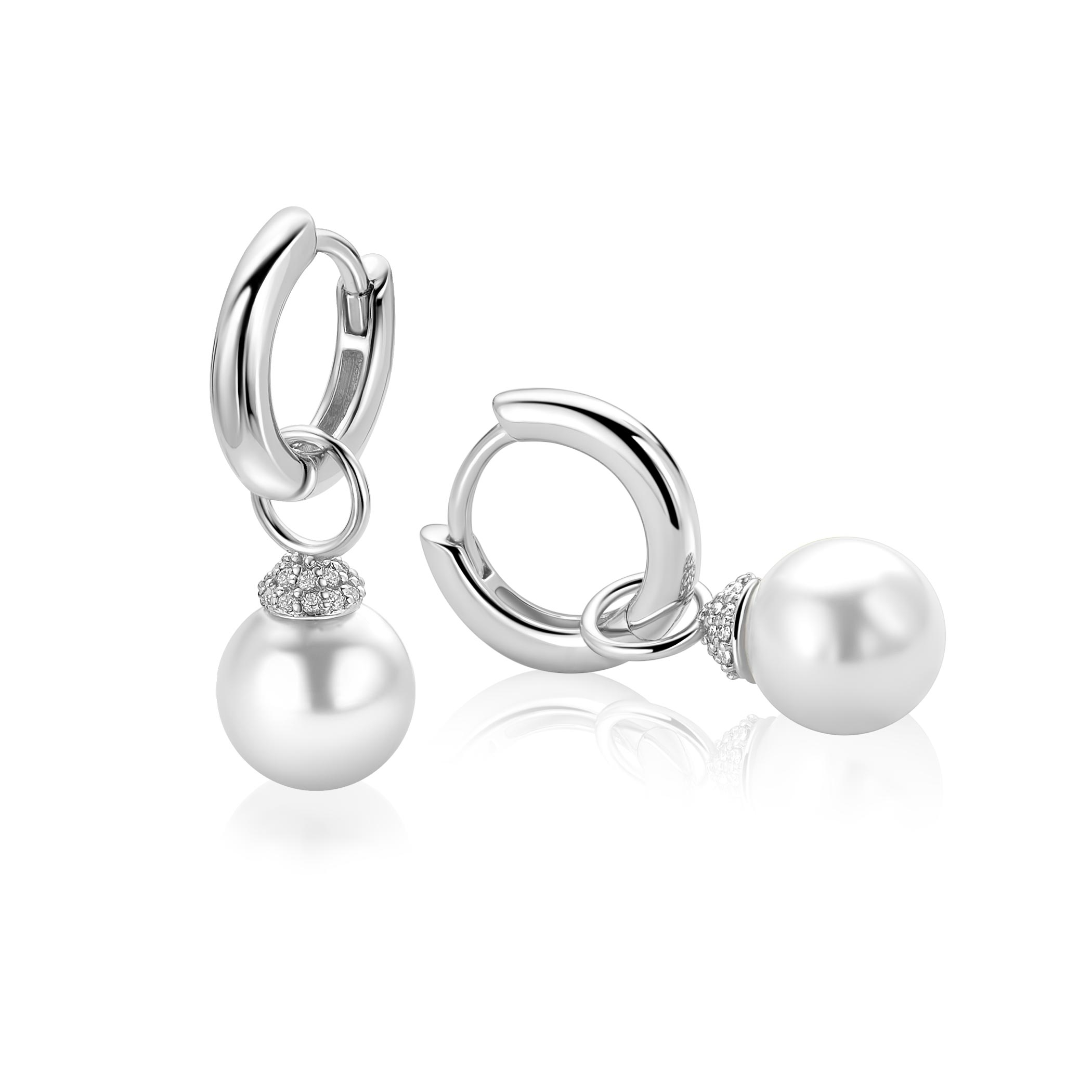 ZINZI zlv. oorbedels kapje zirc.met parel 8mm