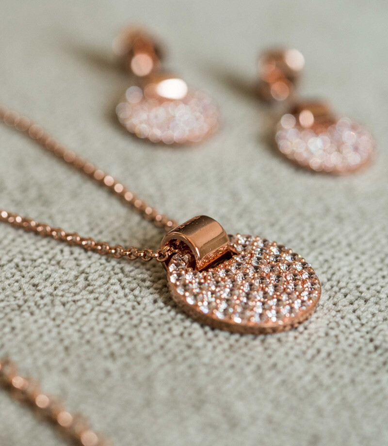 ZINZI zlv. hanger rosé rond pave zirc. incl. collier