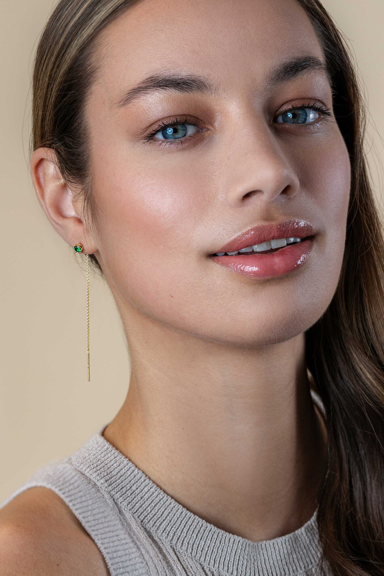 ZINZI zlv. doortrek oorsieraden gg.verg.met groen cz