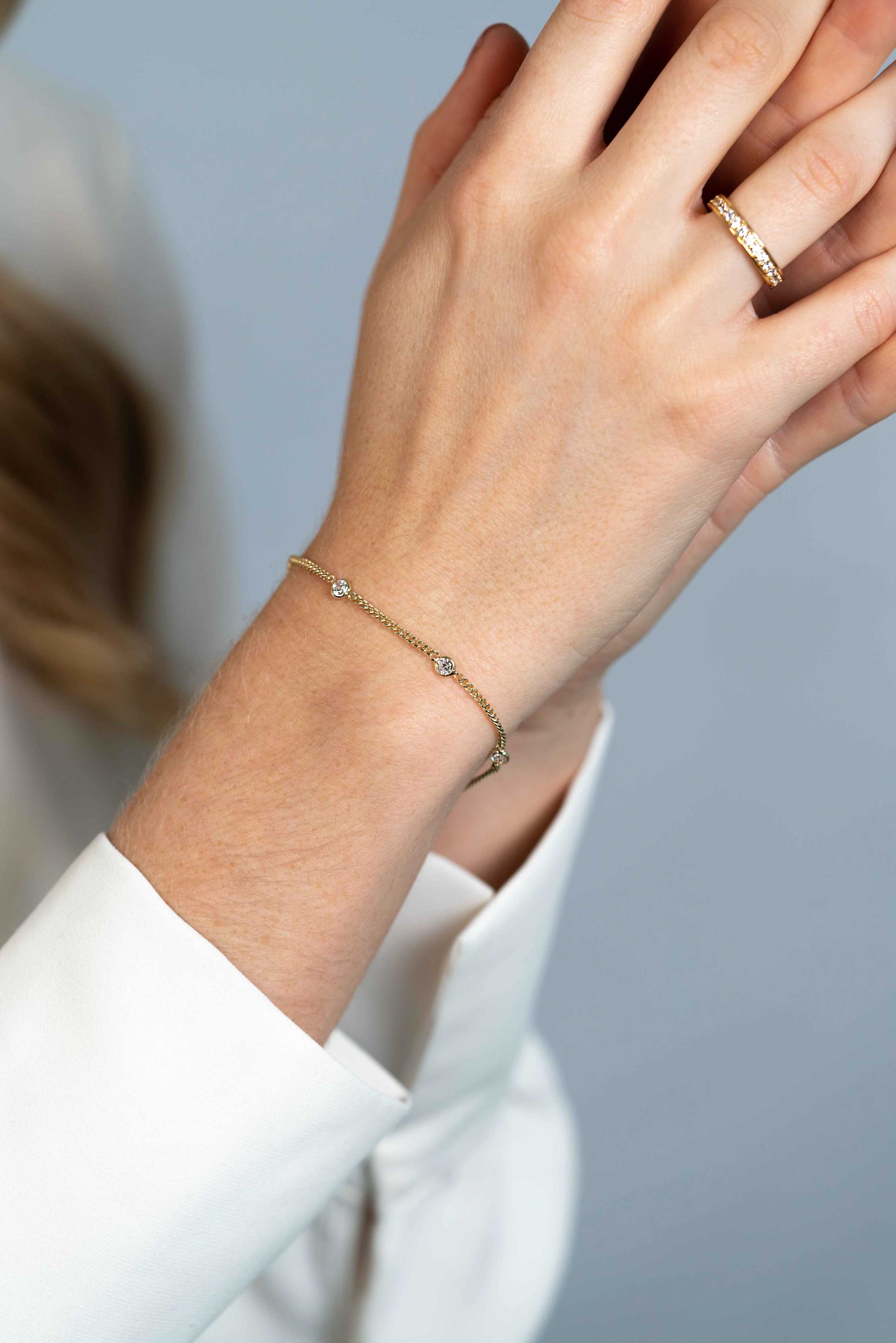 ZINZI Silberarmband 14 Karat gelbvergoldet Gourmet Glieder mit weißen runden Zirkonias ZIA2263G