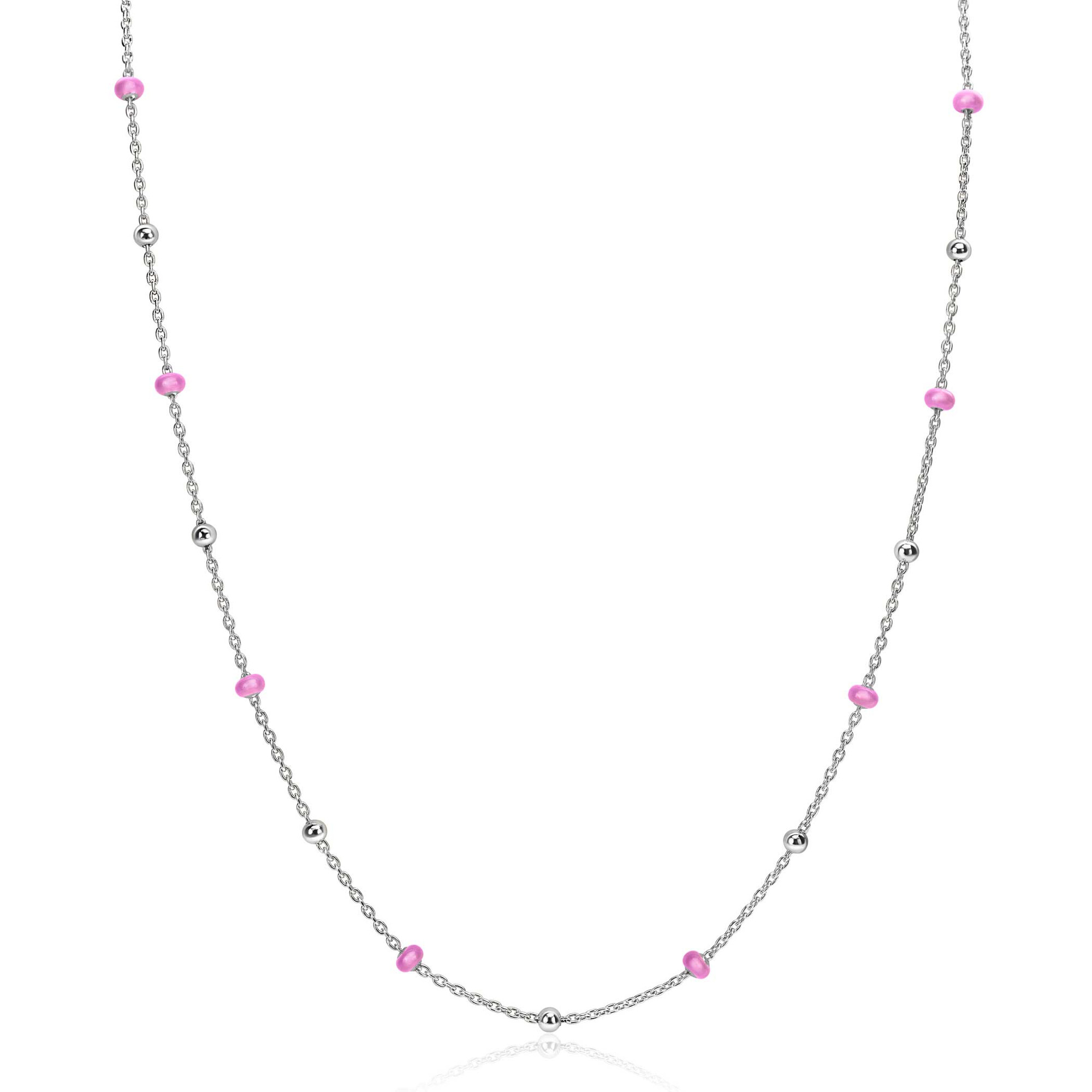 ZINZI zlv. collier met zlv.en roze bolletjes