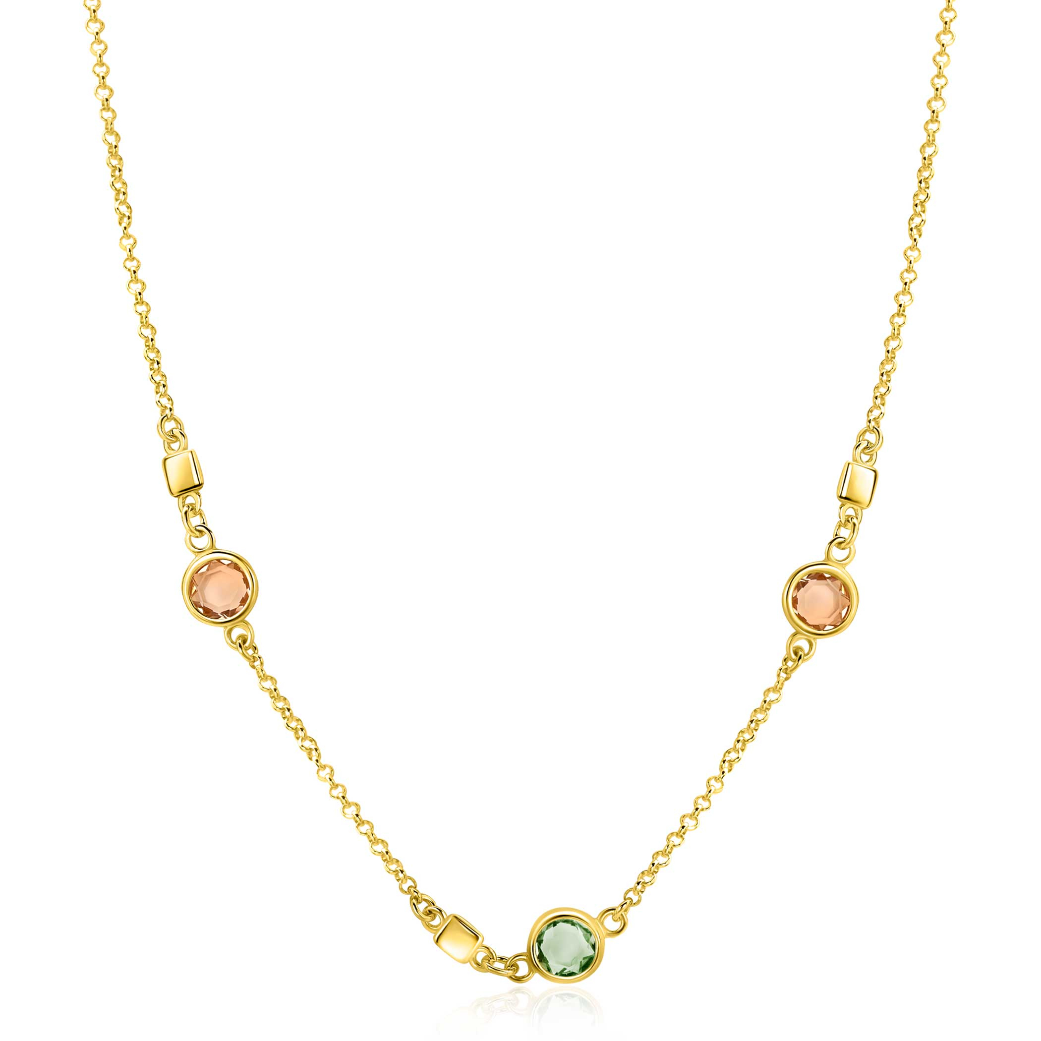 ZINZI zlv. collier gg.verg.blokjes en champ/olijfgroen
