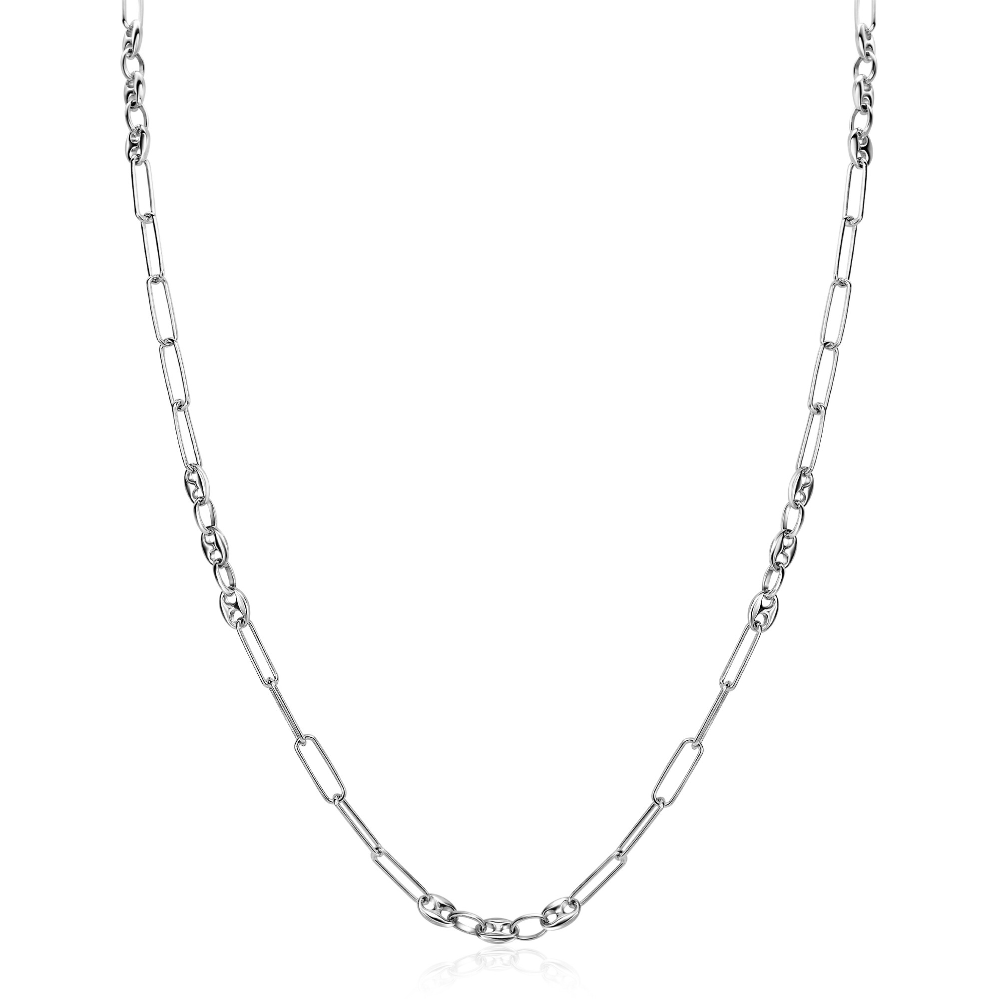 ZINZI zlv. collier paperclip en koffieboon schakels