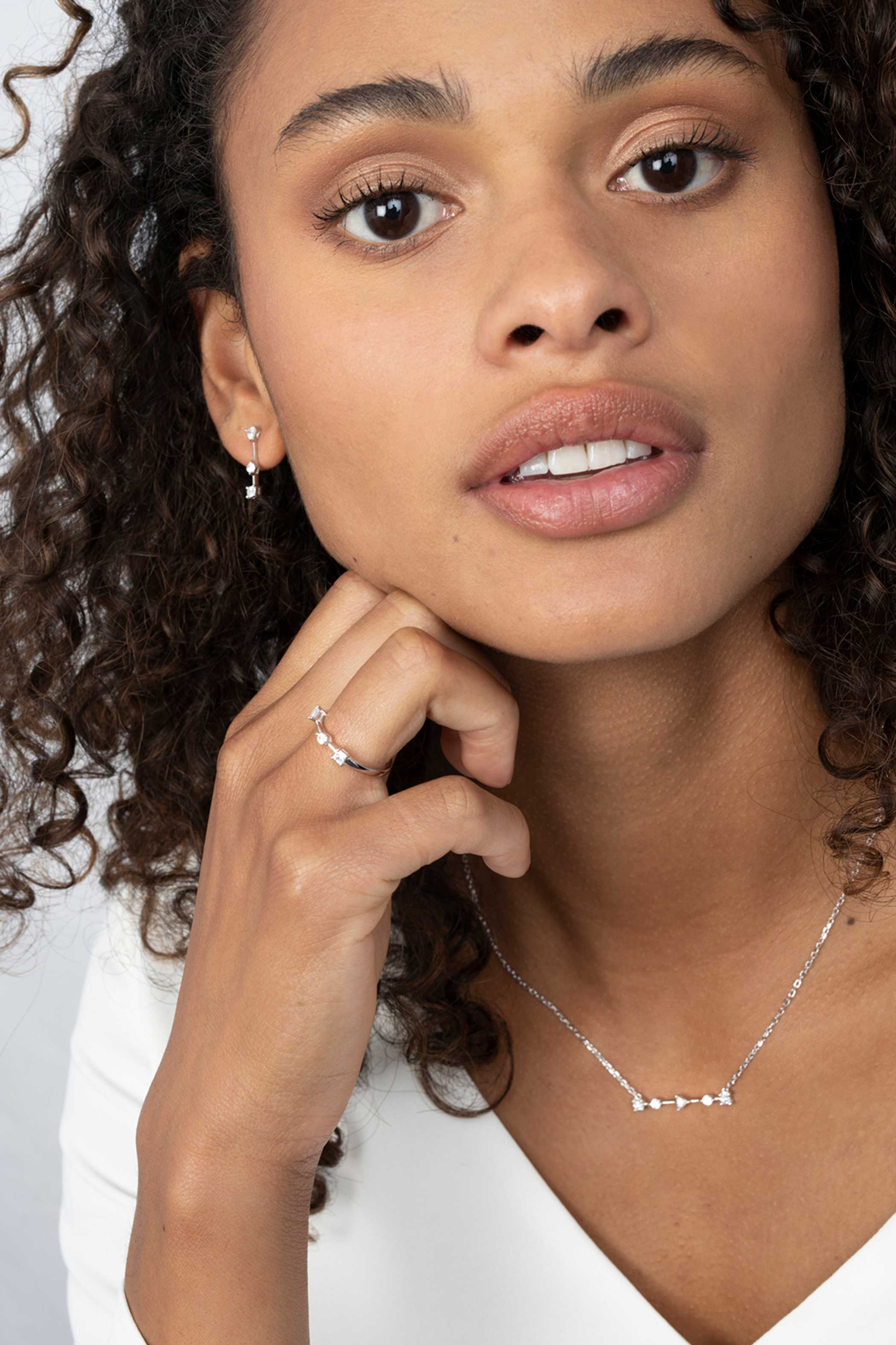 ZINZI silberne Kette 45cm mit Stab rund quadratisch Dreieck  weiß ZIC2043