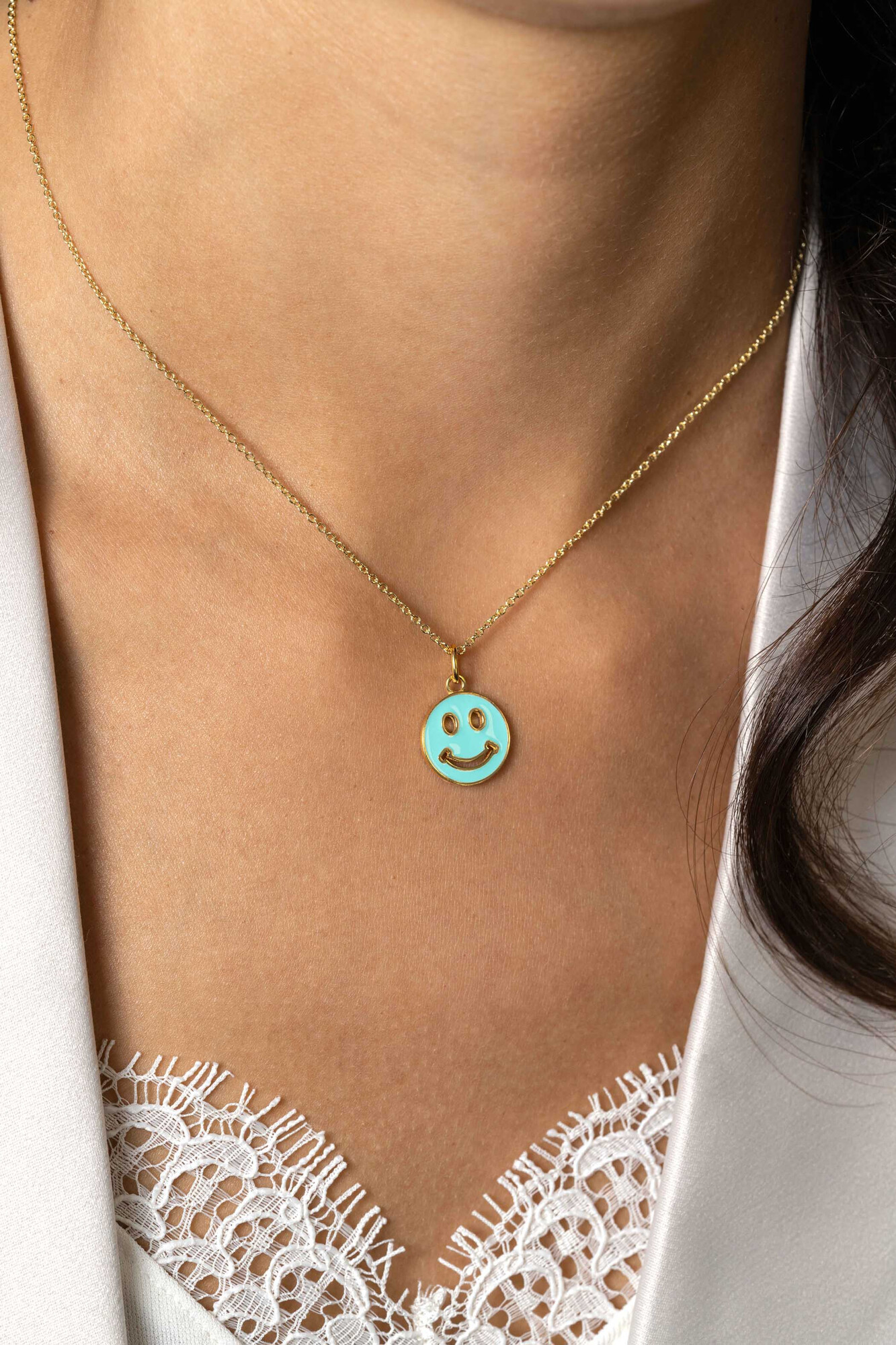 ZINZI zlv. hanger Smiley geel verguld turquoise