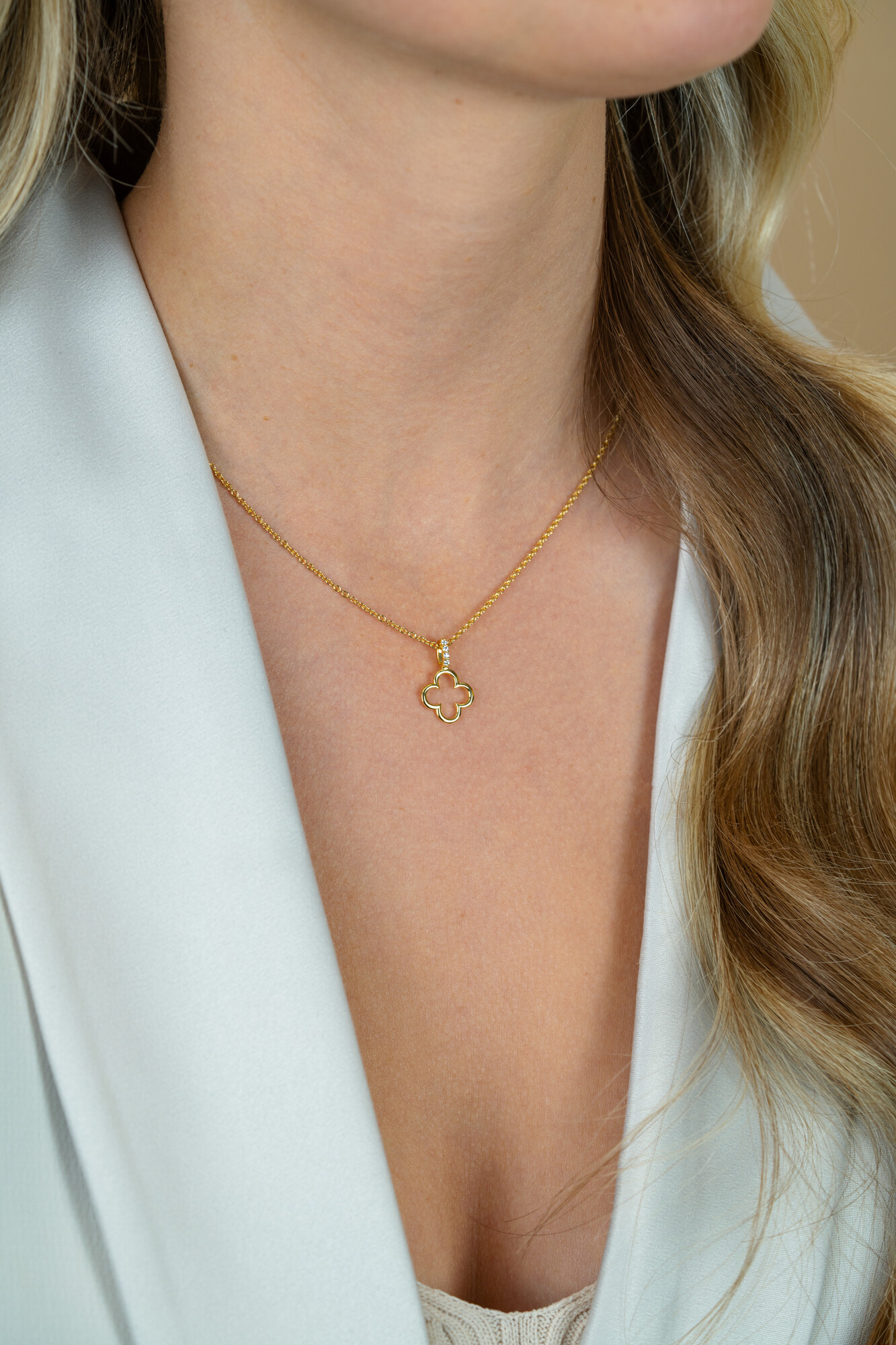 ZINZI zlv.collier gg.verg.hanger open klaver/oog zirc.