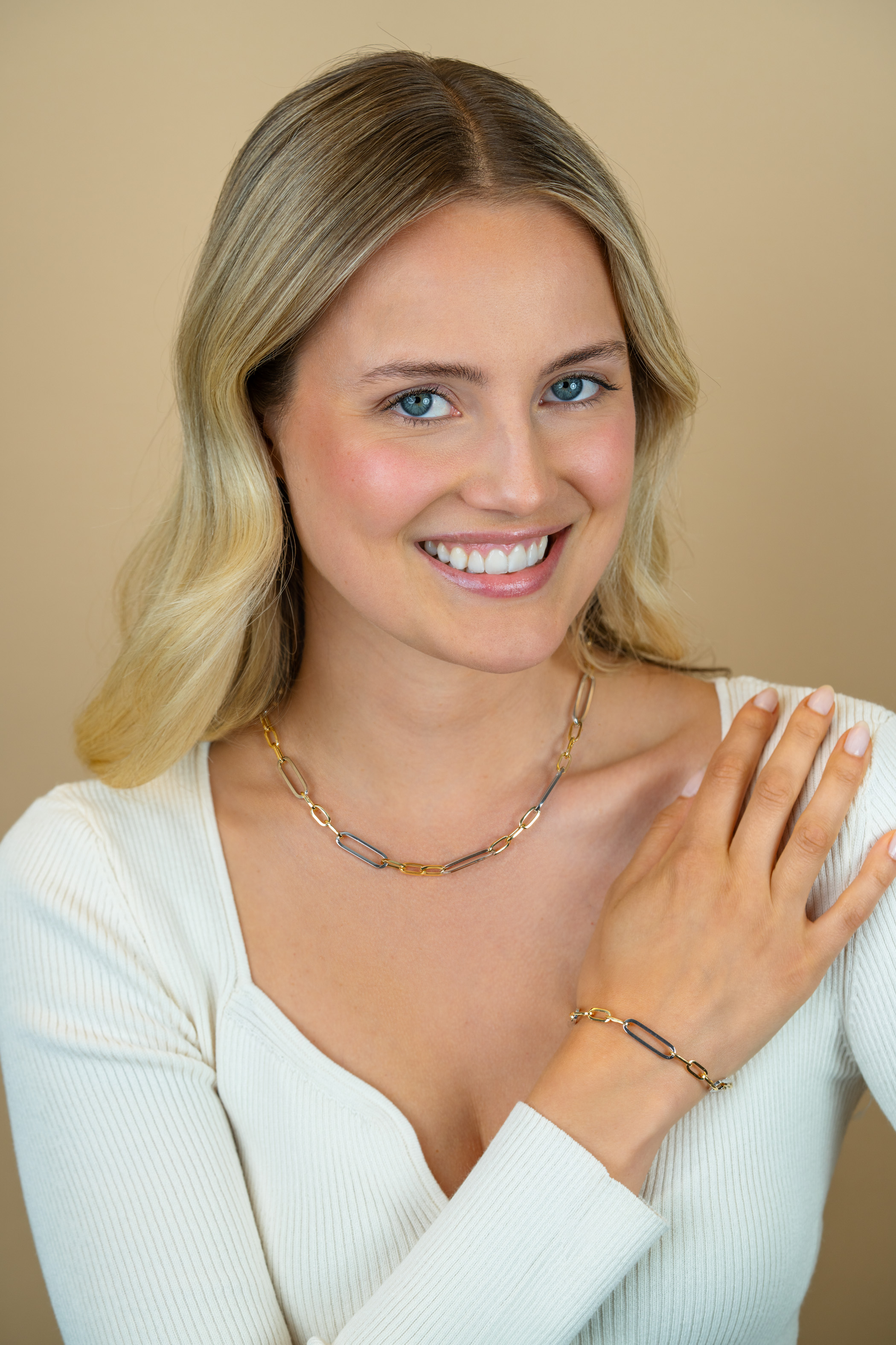 ZINZI zlv. collier bicolor met ovale schakels 45cm