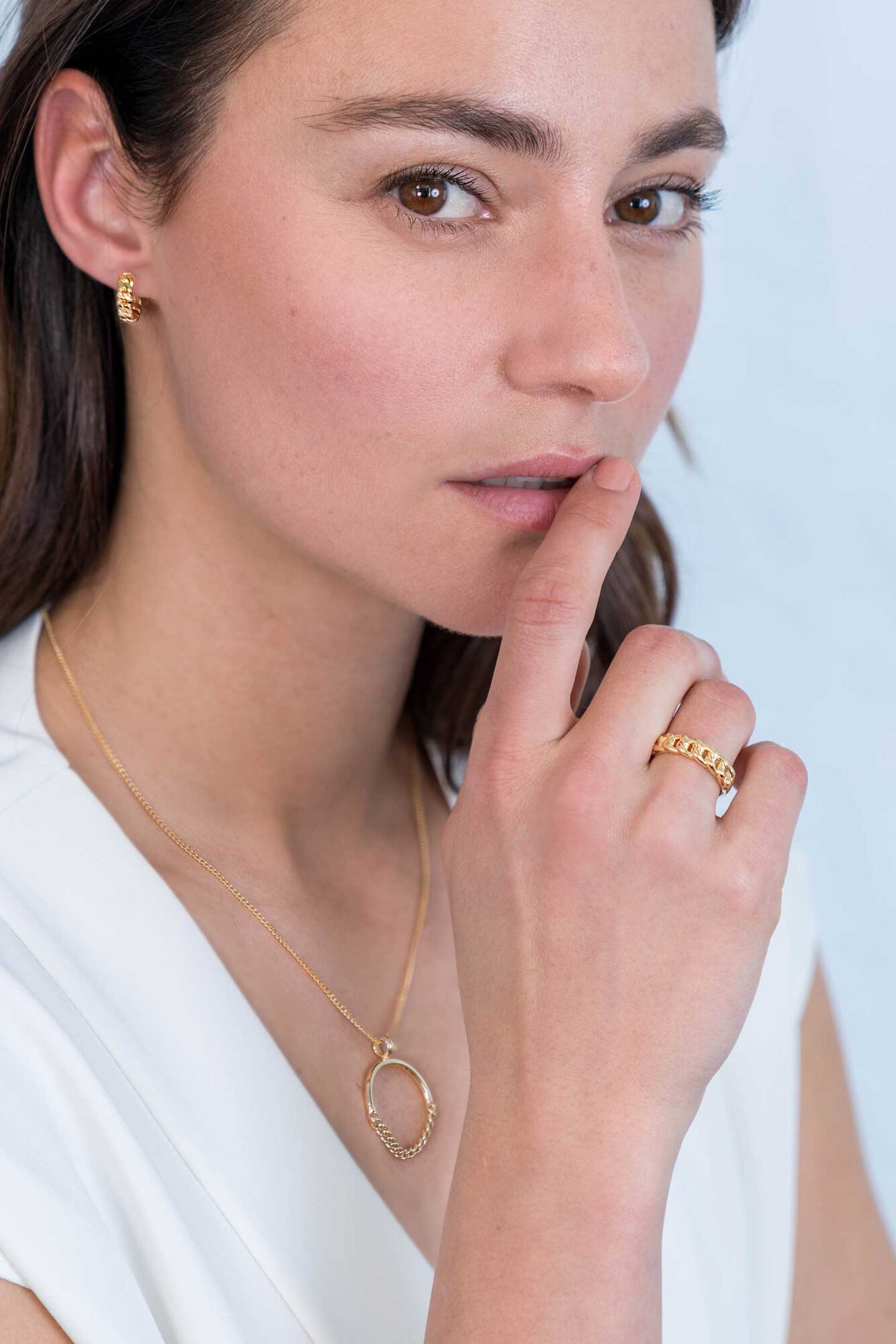 ZINZI silberner Ring 14K gelb vergoldet Gourmet Kette 5,5mm breit ZIR2225