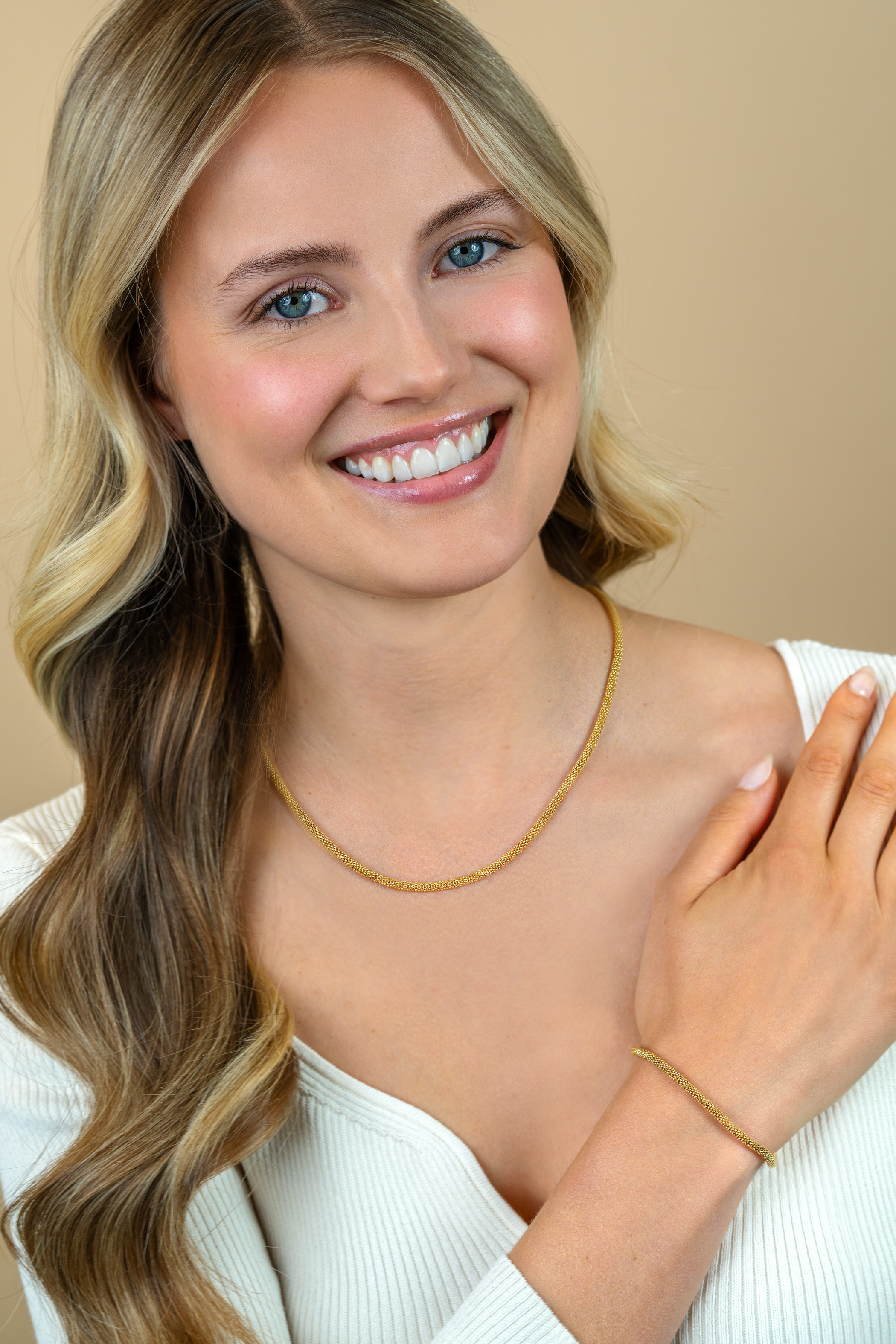 ZINZI zlv. collier gg.verg.fijne popcorn 3mm 42cm