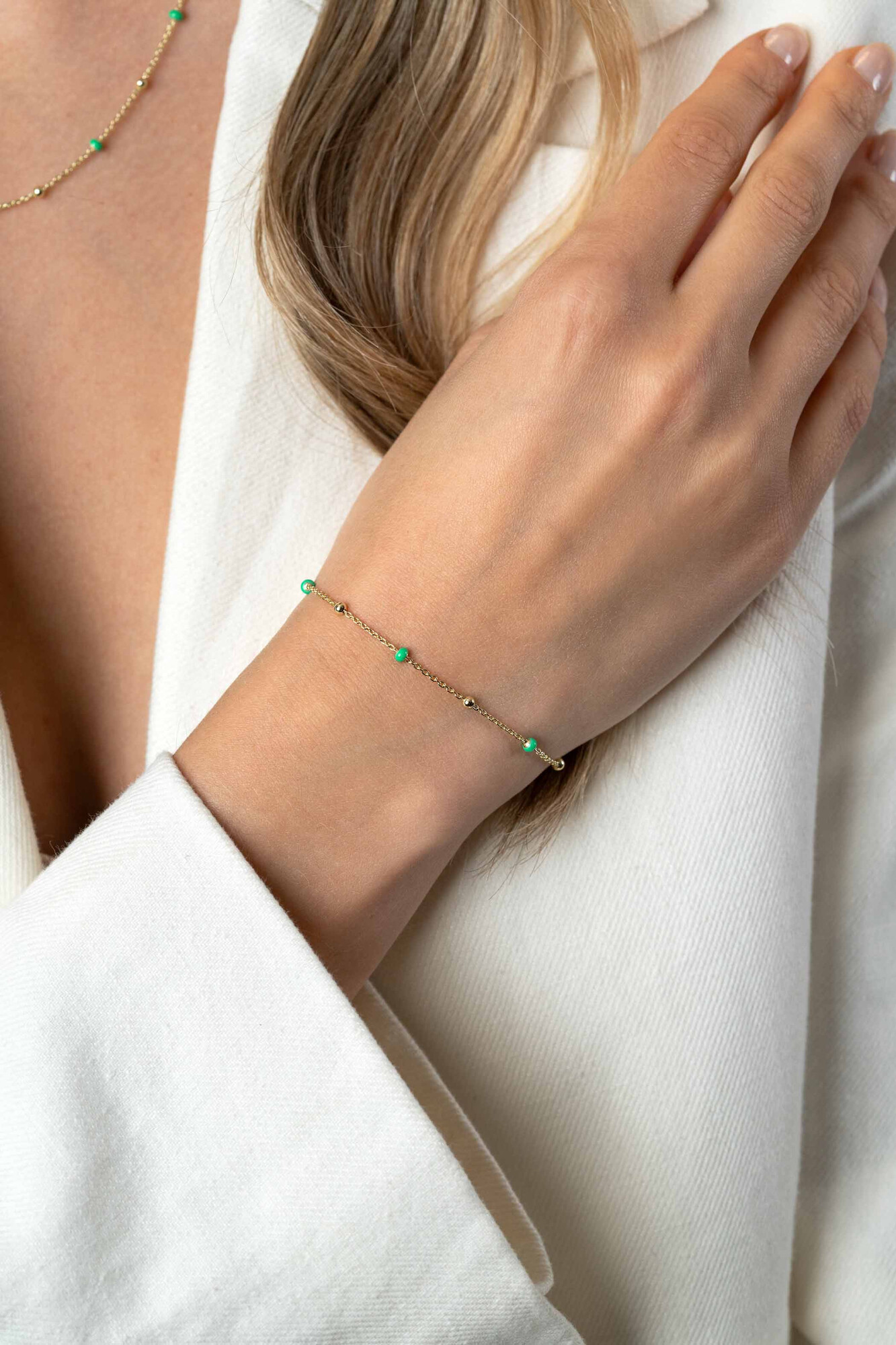 ZINZI zlv. armband gg.verguld met groene bolletjes