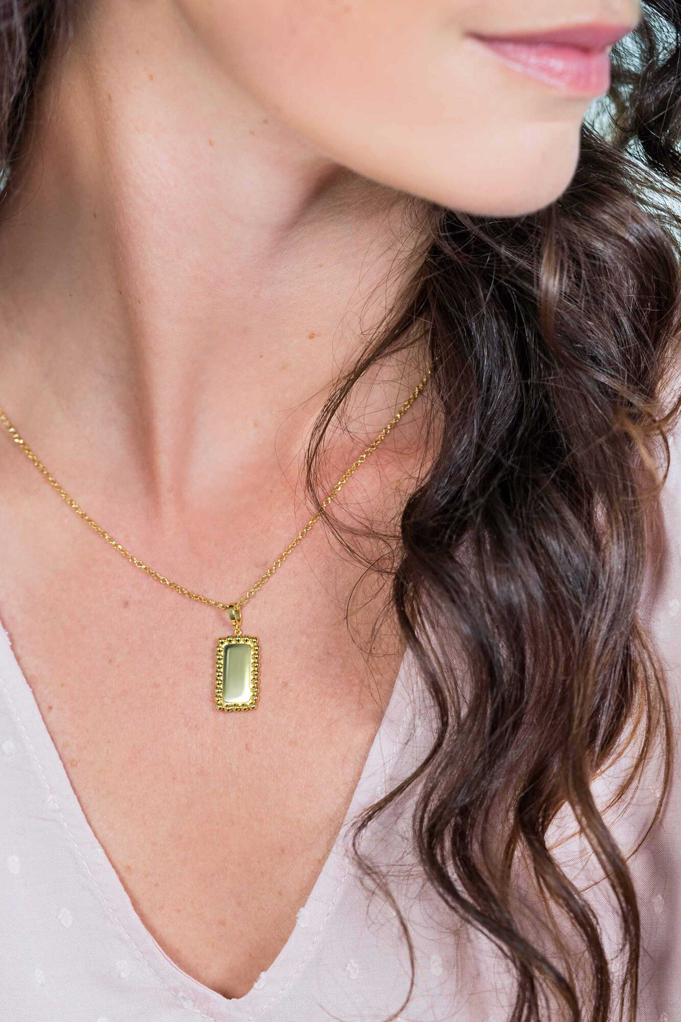 ZINZI silberner Anhänger gelbvergoldet 26mm Rechteck mit Kugel rand ZIH1976G