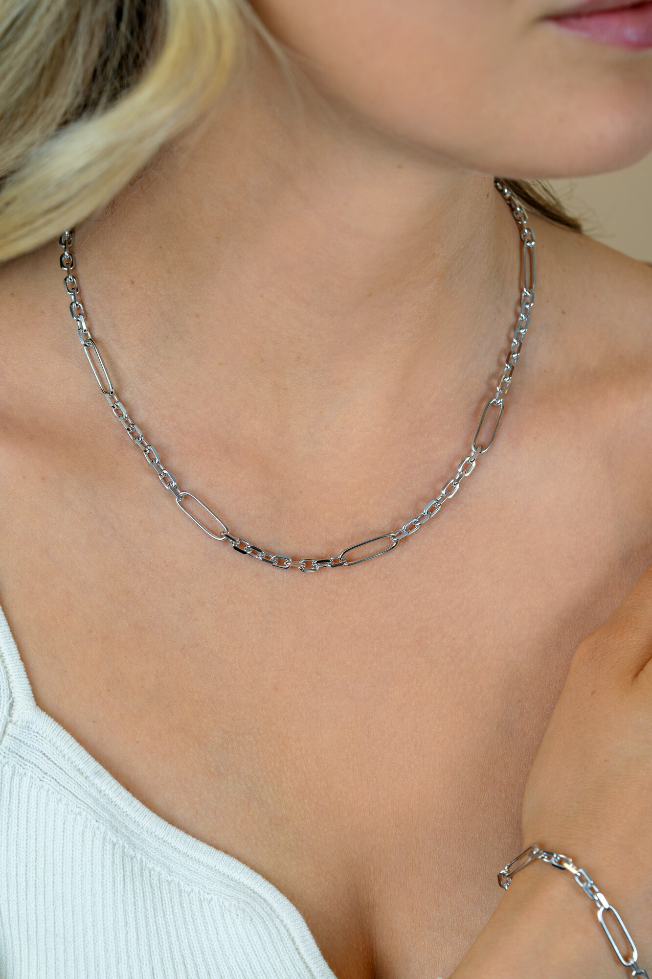 ZINZI zlv. collier schakels en paperclip 43+3cm