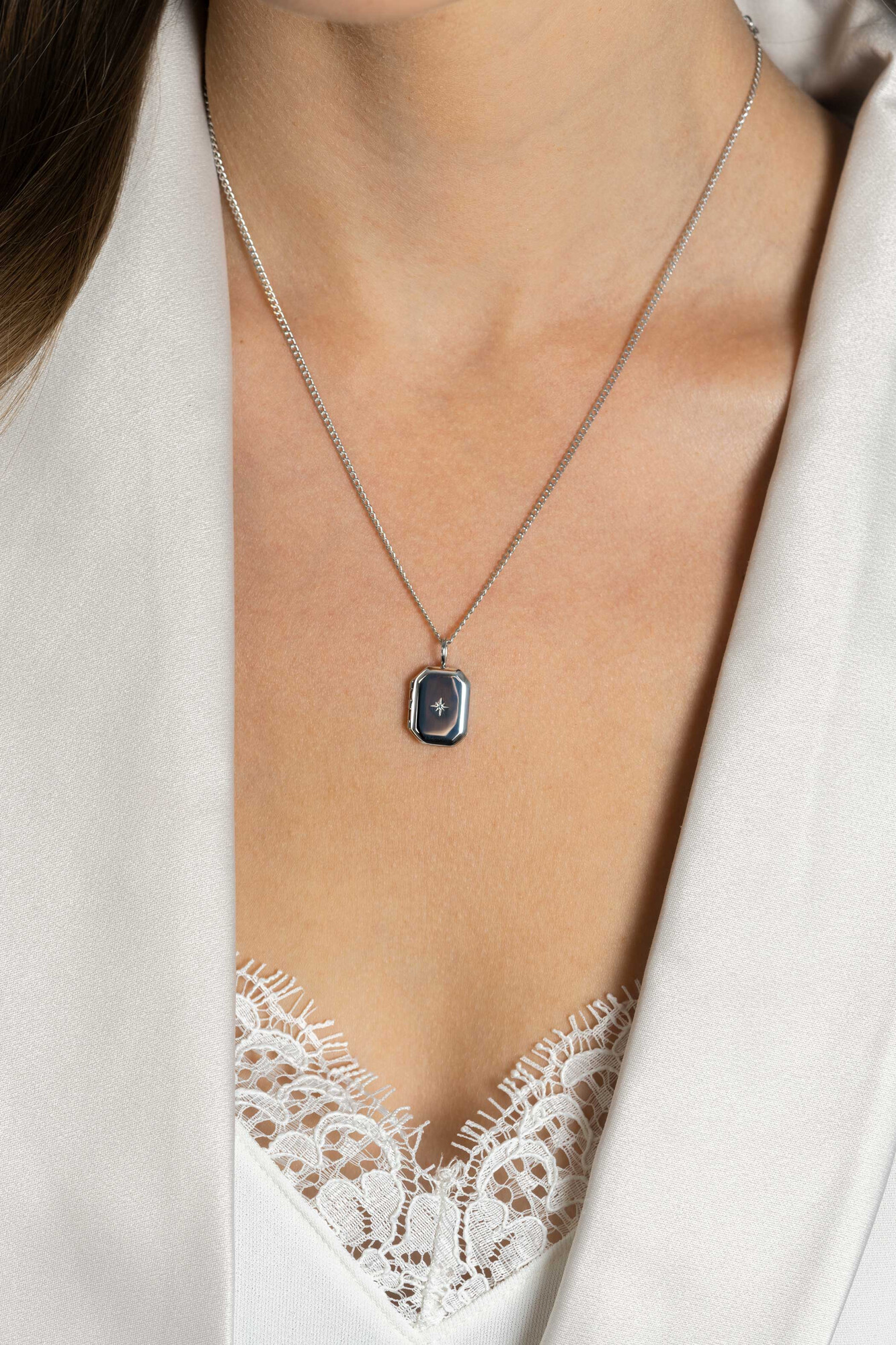 ZINZI zlv. hanger medaillon rechtoek zirconia 16mm