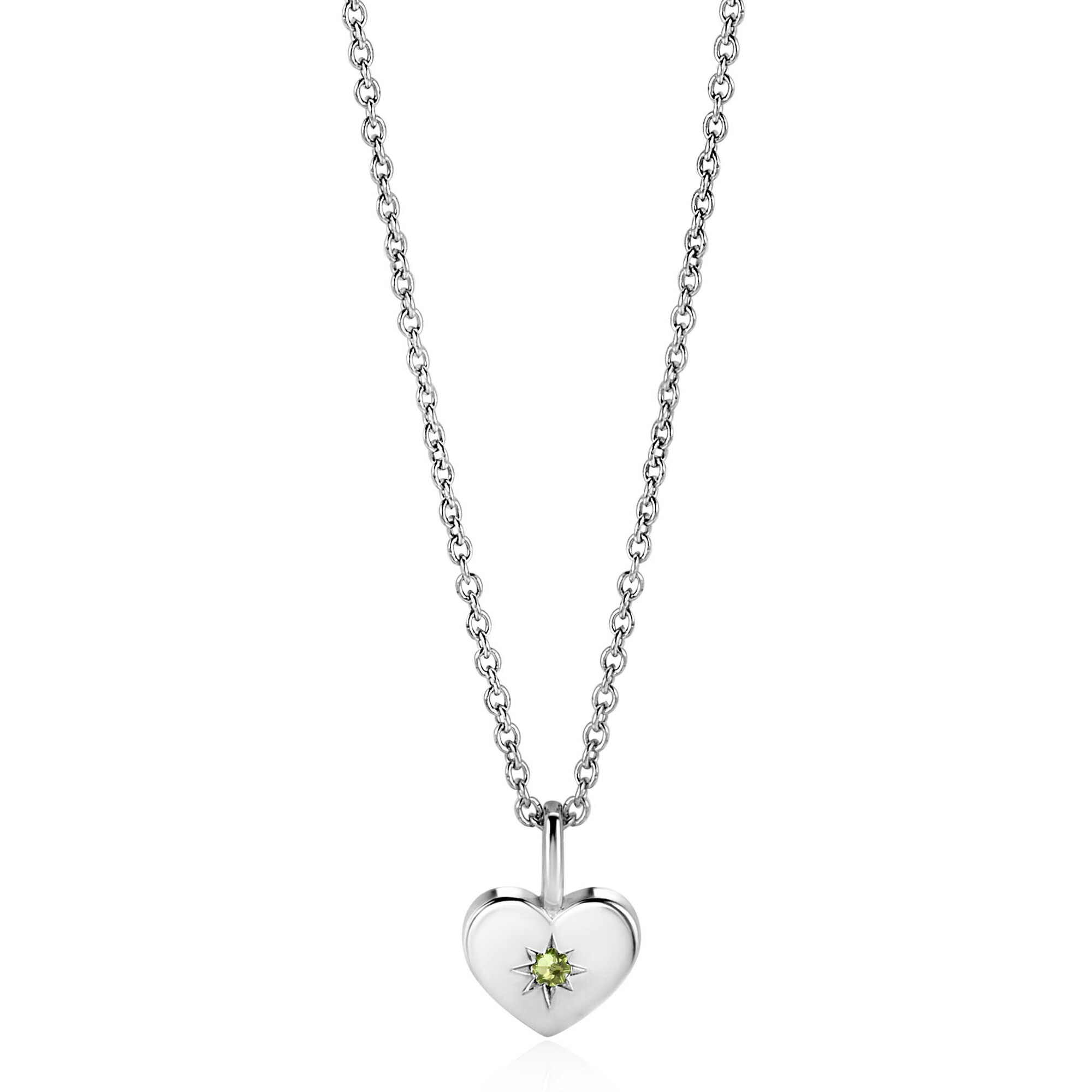 ZINZI zlv. hanger hartvorm birthstones peridoot cz.